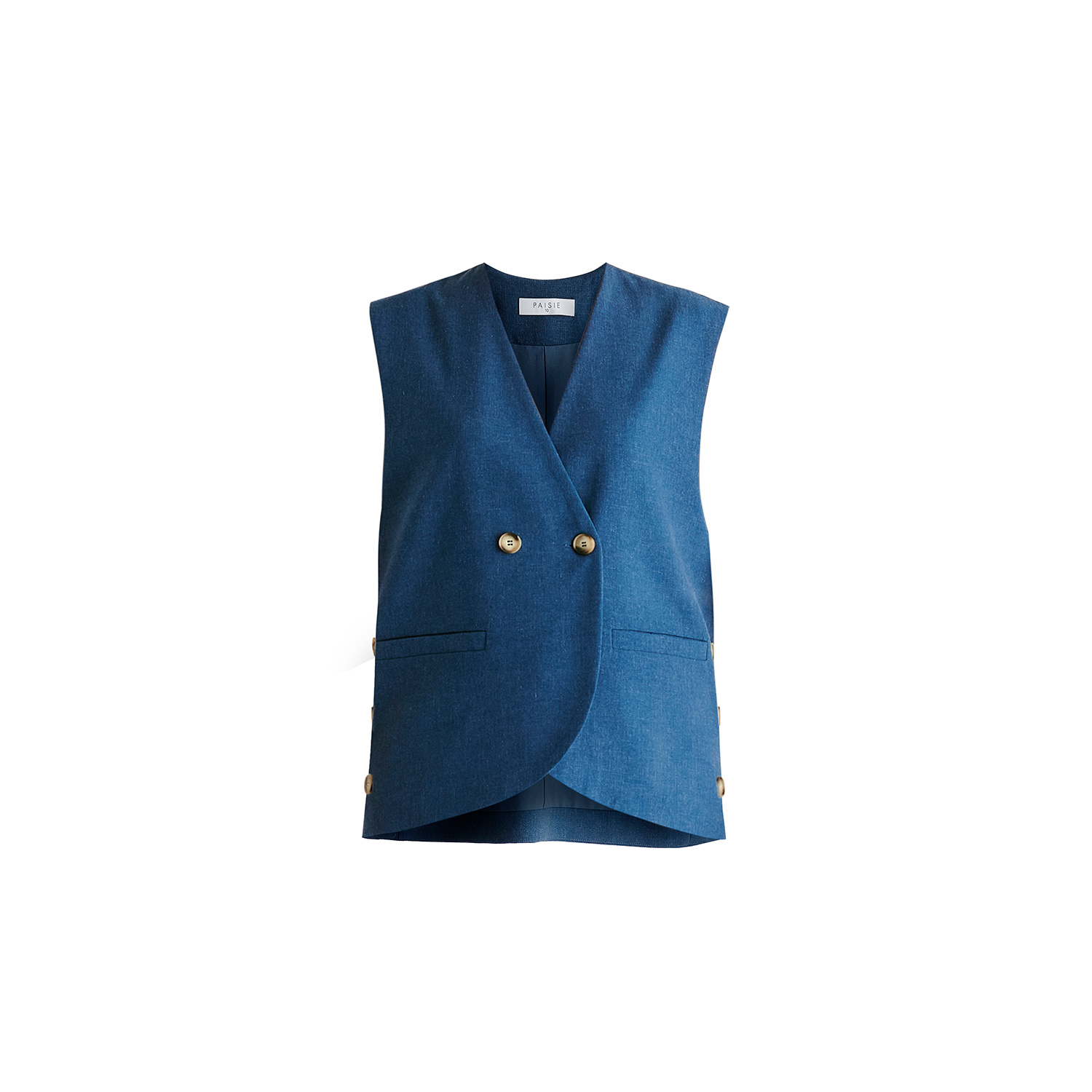 Paisie Women's Side Buttoned Longline Waistcoat In Denim Blue