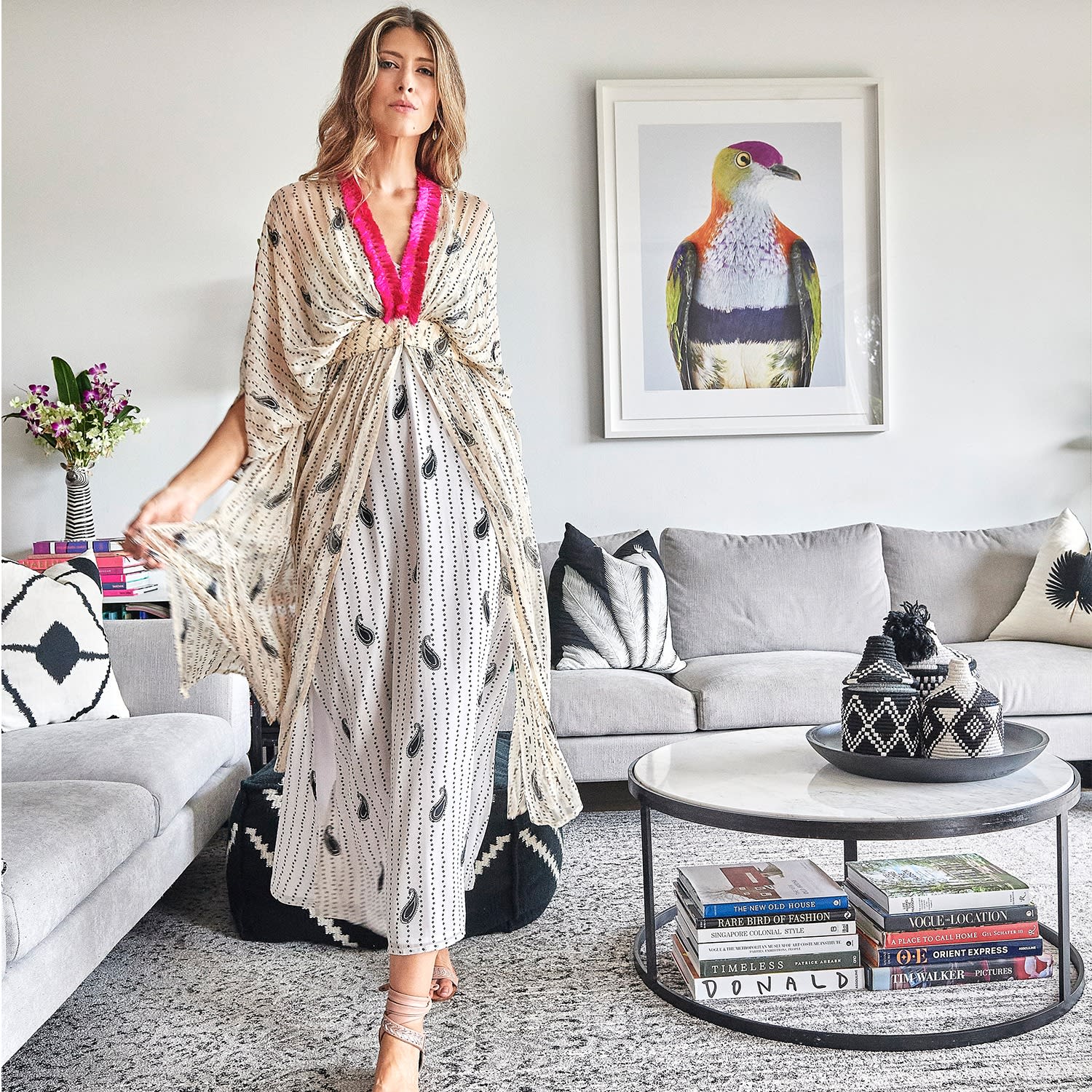 Black And White Bandhani Kimono Maxi Duster | Style Junkiie