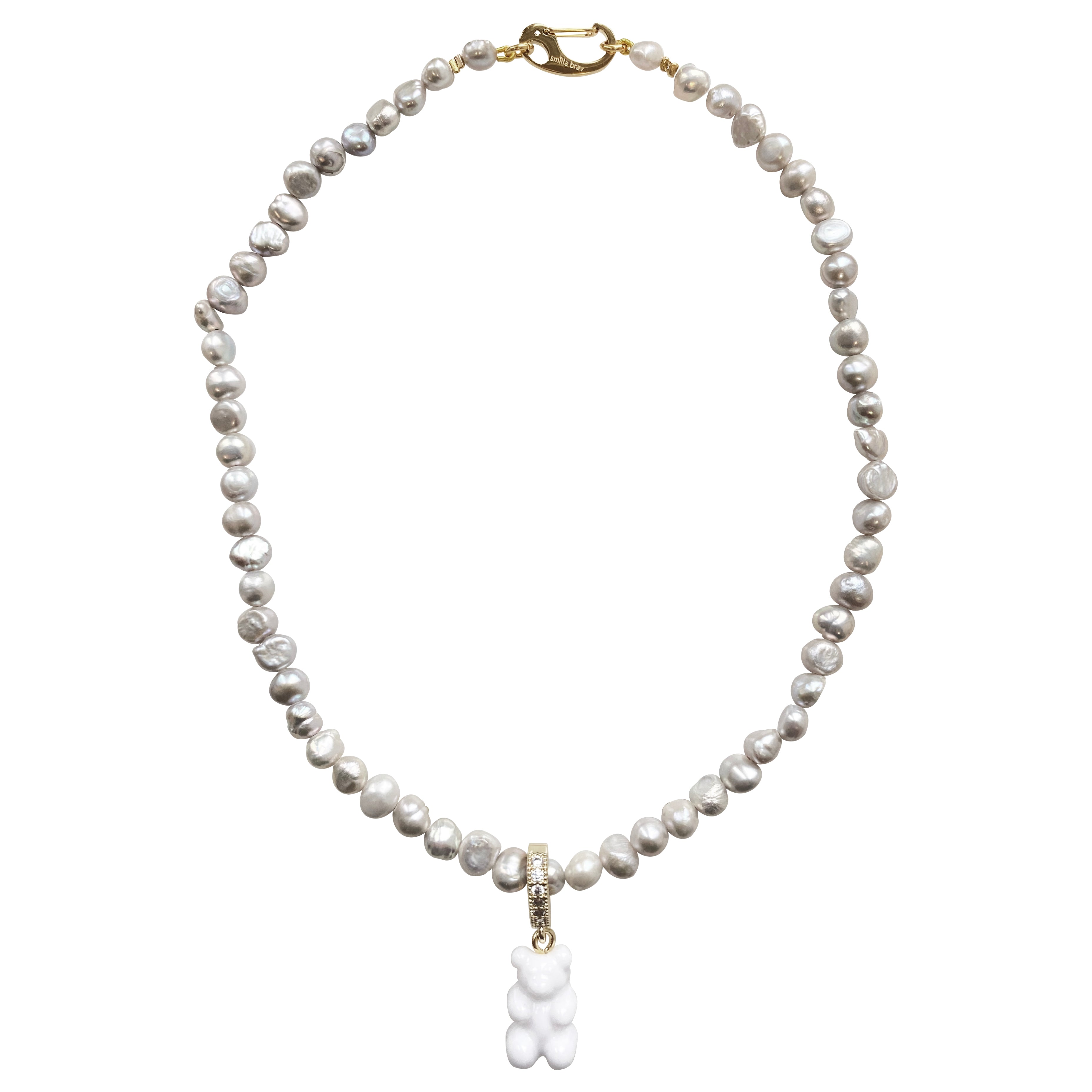 Women’s Gold / Grey / White The Snowflake Gummy Bear Grey Pearl Necklace Smilla Brav