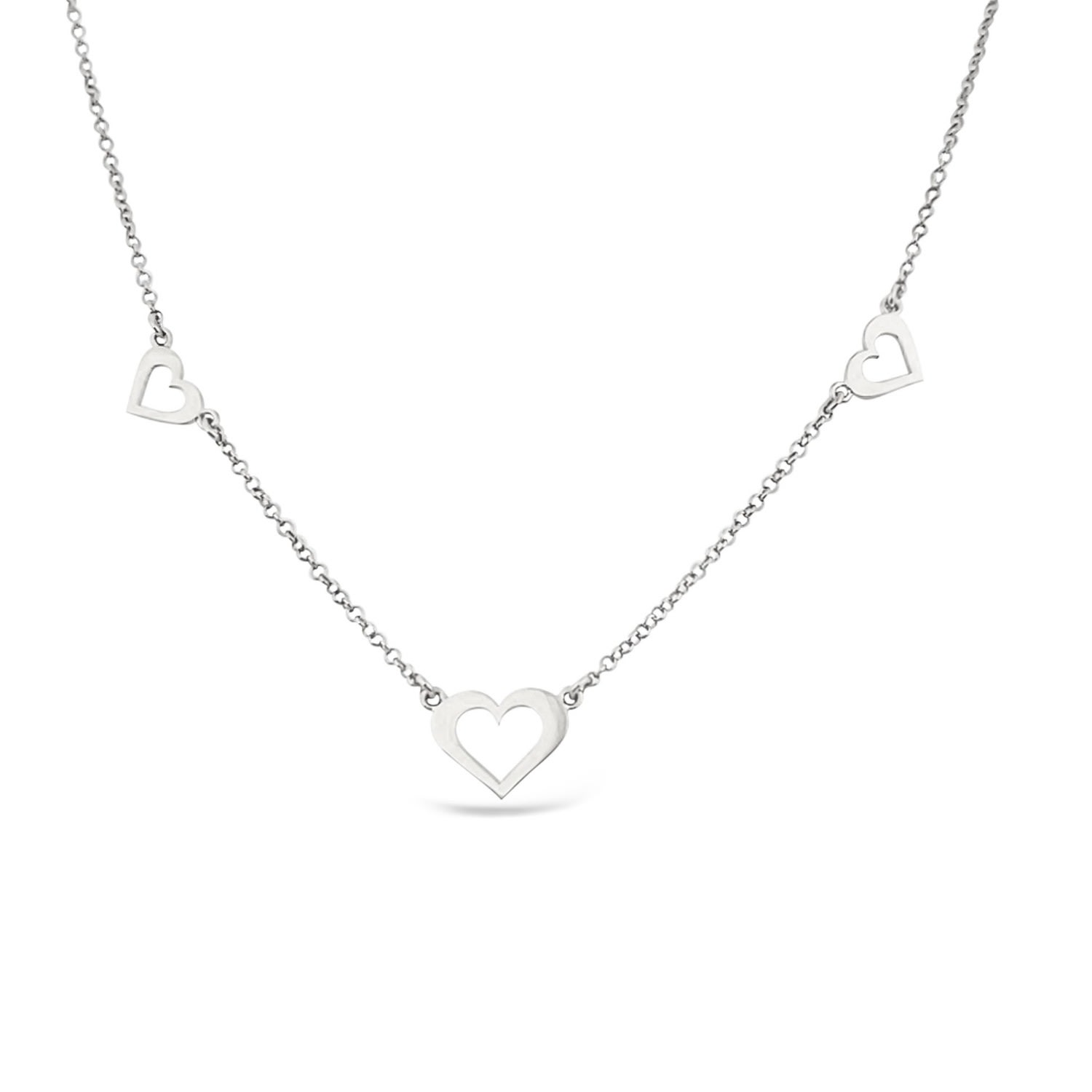 Women’s Silver Three Open Hearts Necklace Lutiro