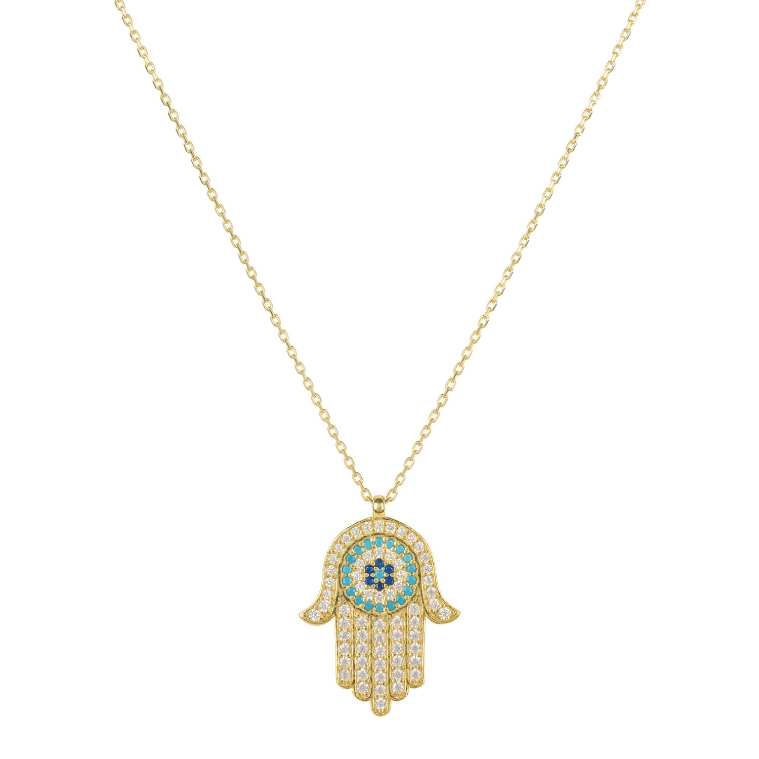 Latelita Women's White / Blue / Gold Hamsa Hand With Evil Eye Pendant Necklace Gold In Multi