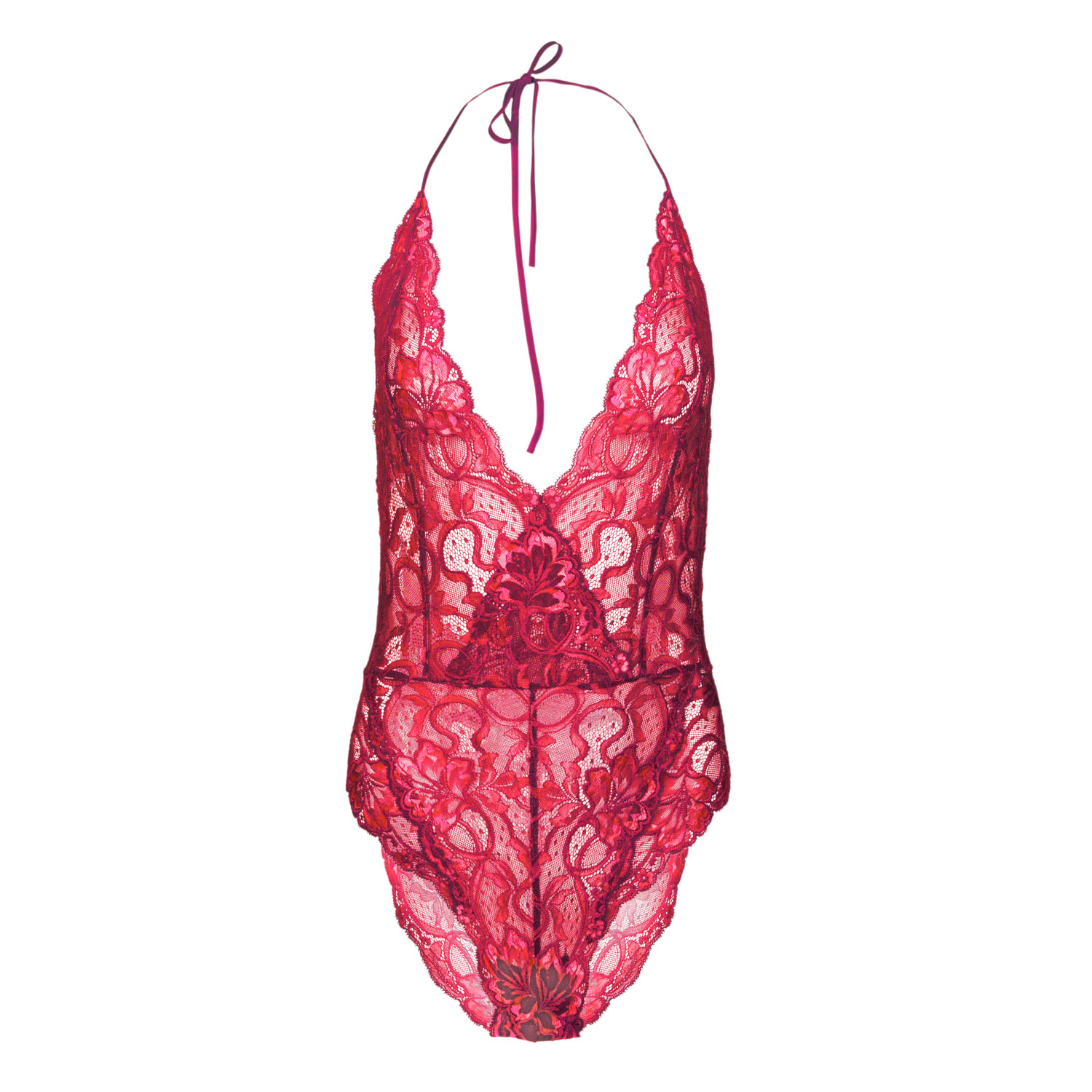 Oh!zuza Night&day Women's Red Lace Tie-back Bodysuit- Ruby In Red