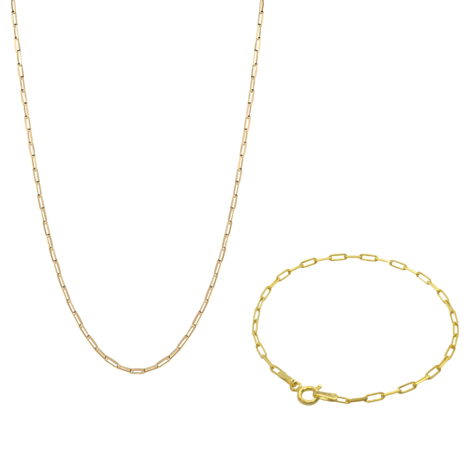 Spero London Women's Rectangular Sterling Silver Chain Bracelet & Necklace Set - Gold In Gold