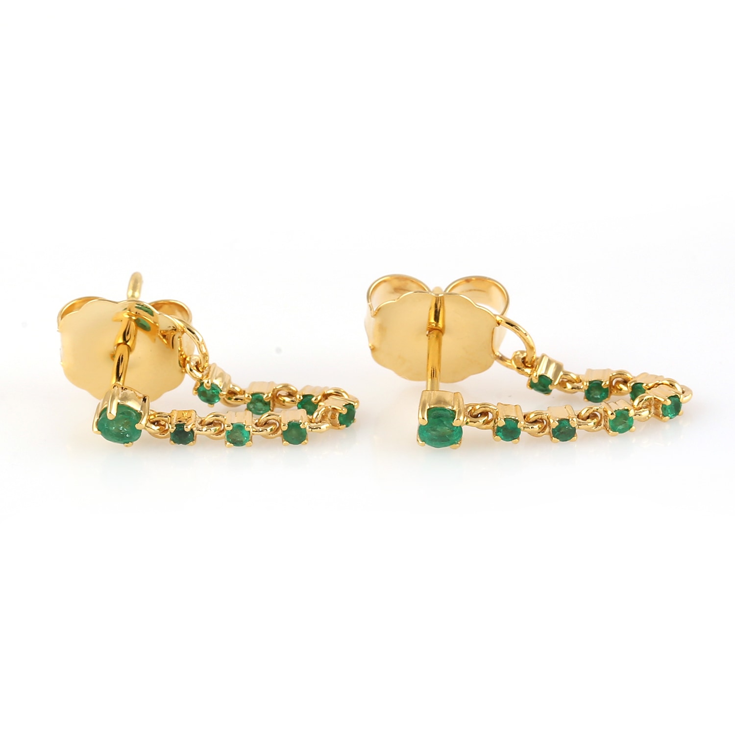 Women’s Gold / Green 14K Yellow Gold In Prong Emerald Chain Design Ear Thread Earrings Artisan