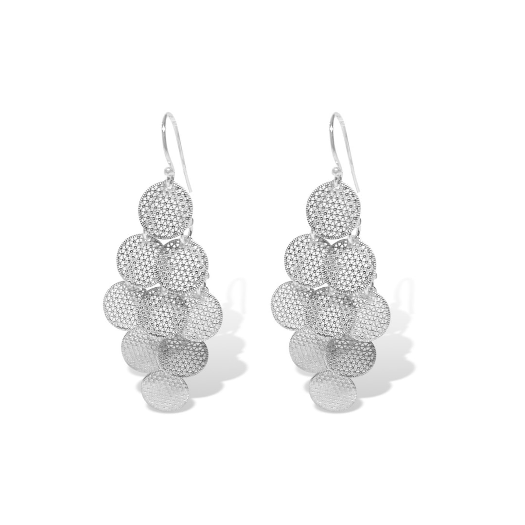 Fv Jewellery Women's Silver Bijoux Multi Layer Disc Earrings In Silver