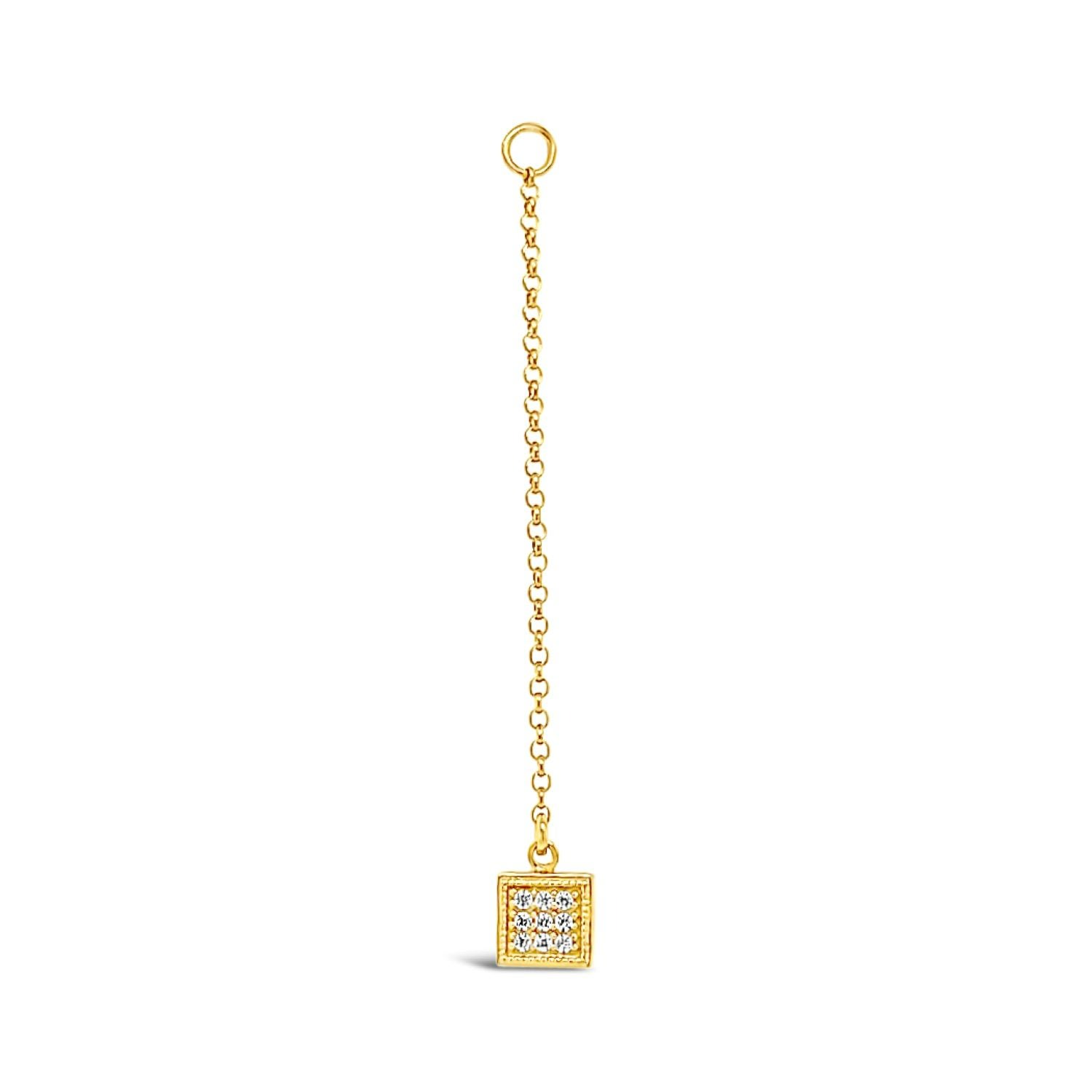 Lutiro Women's Single Earring Square Cz Charm With Chain - Gold In Gold