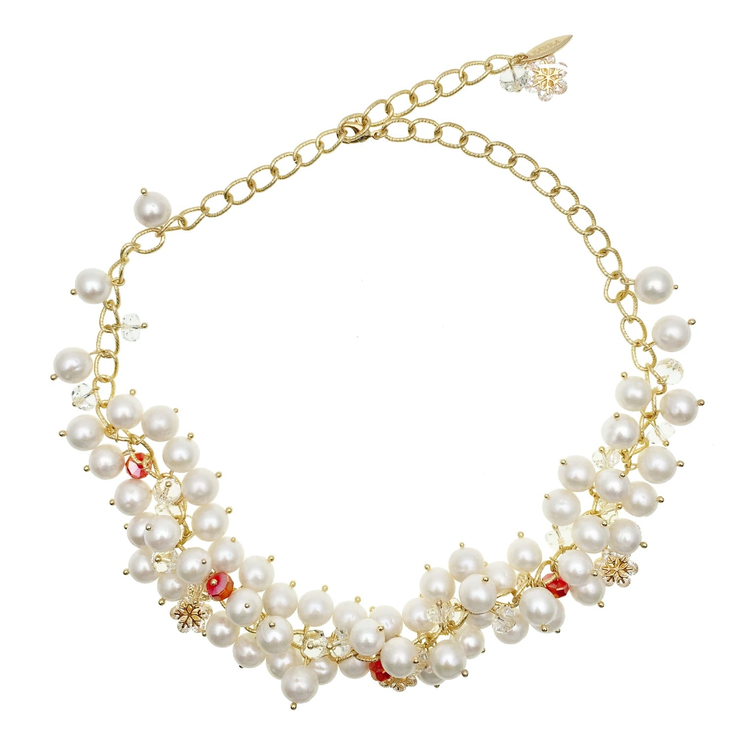 Farra Women's Freshwater Pearls With White & Red Crystals Statement Necklace