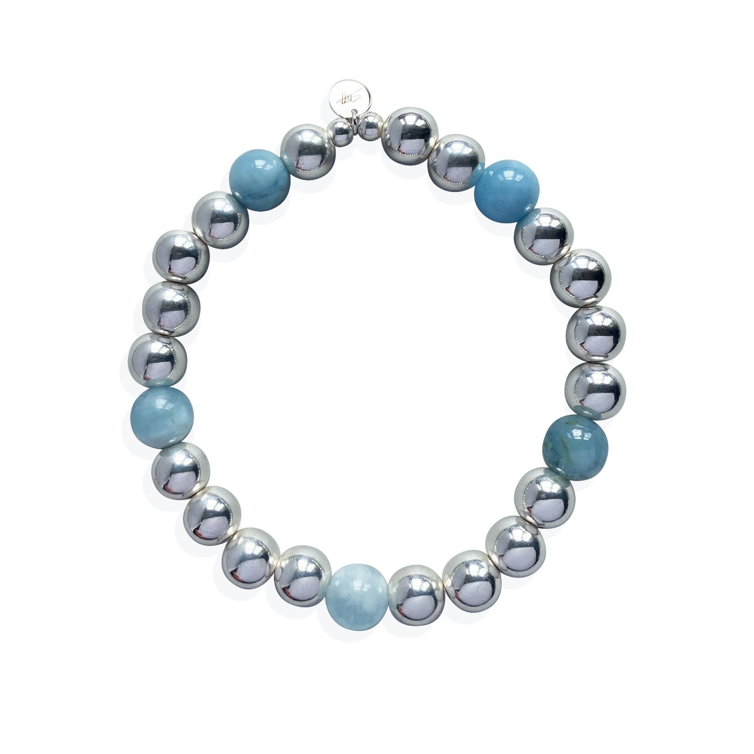 Women’s Blue / Silver Sterling Silver & Aquamarine Gemstone Big Bead Bracelet Steff Jewellery