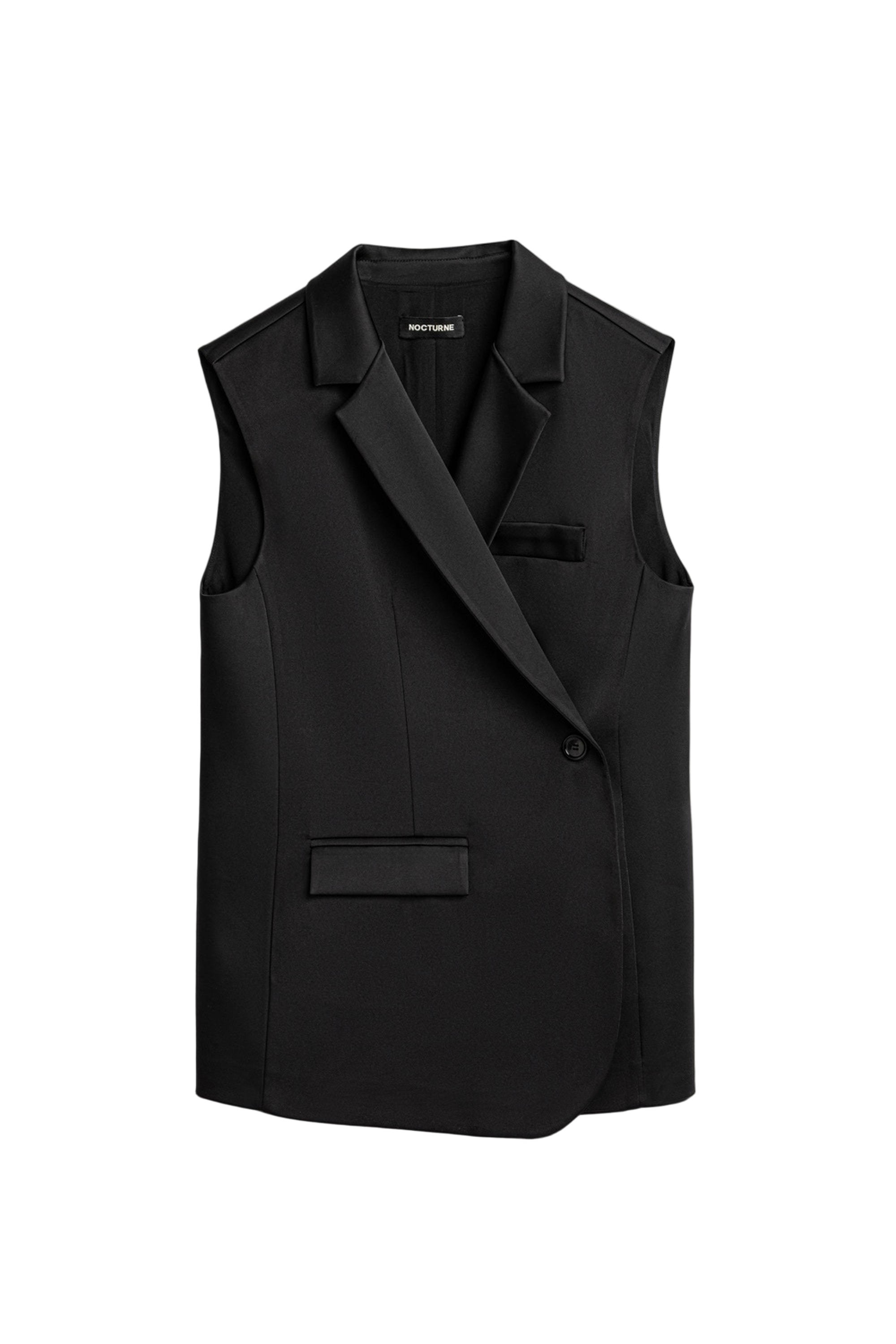 Nocturne Asymmetric Buttoned Longline Vest In Black
