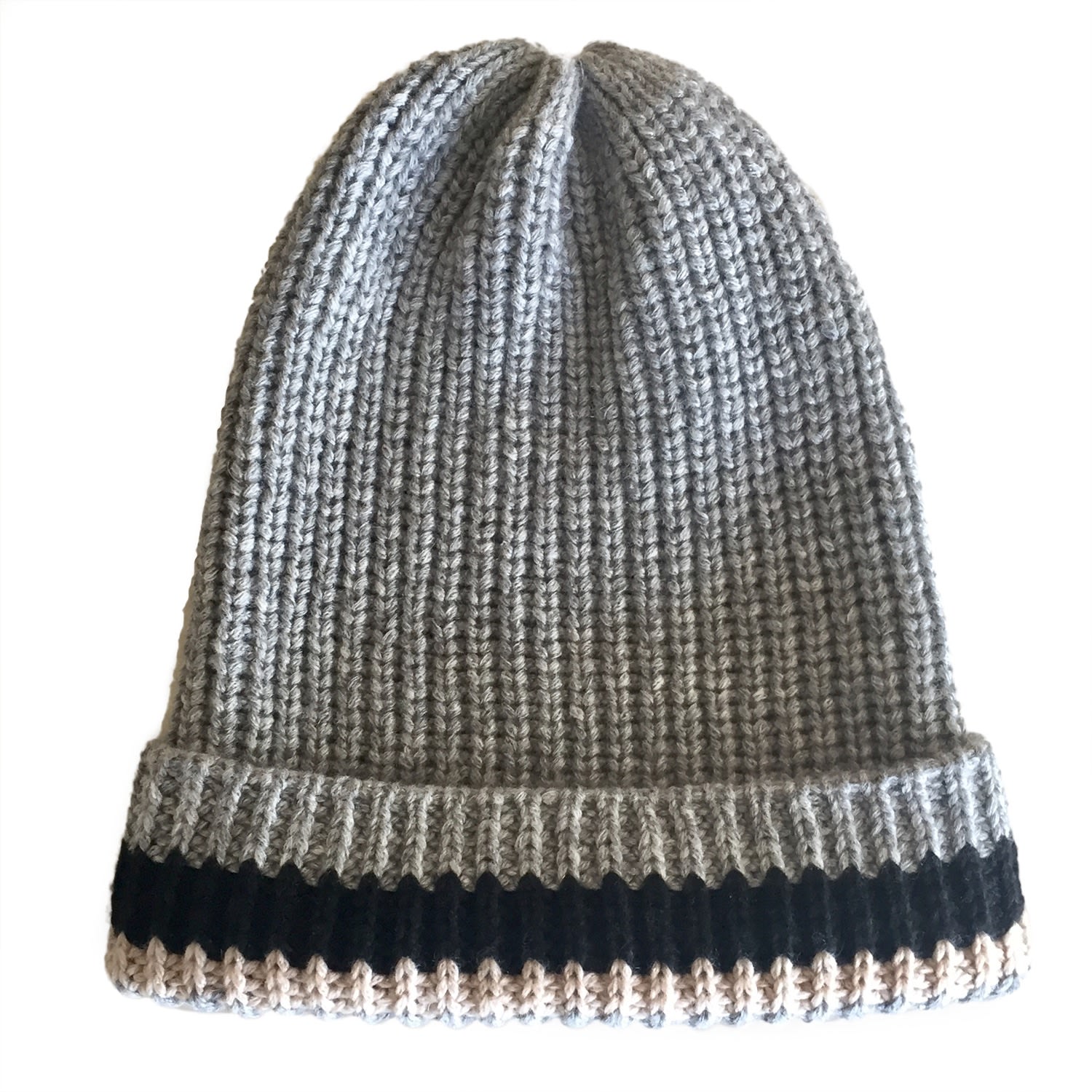 Men’s Klosters Hand-Knitted Cashmere Hat In Grey With Black & Off-White Stripes 52Cm Grace Cashmere Zurich