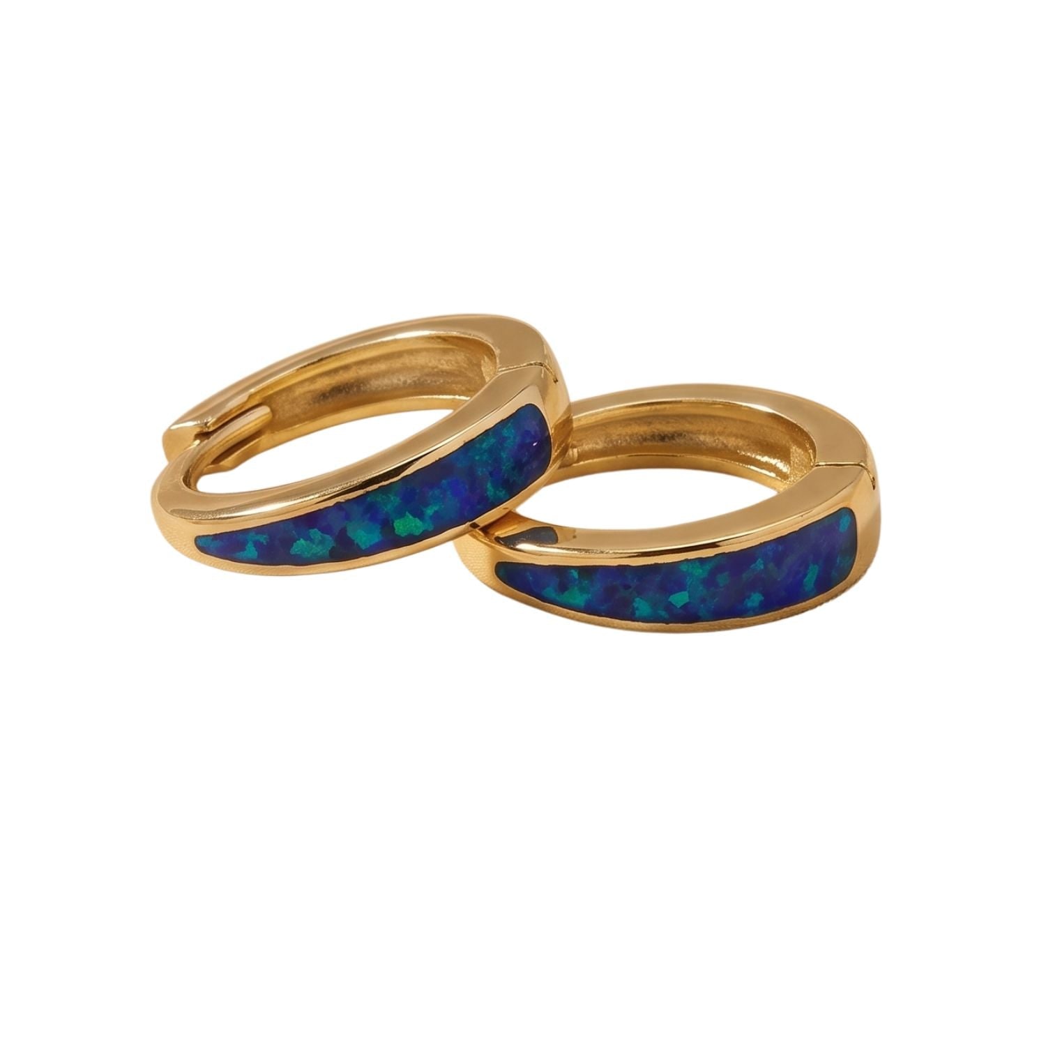 Harfi Women's Deep Blue Opal Tapered Gold Plated Huggie Hoop Earrings