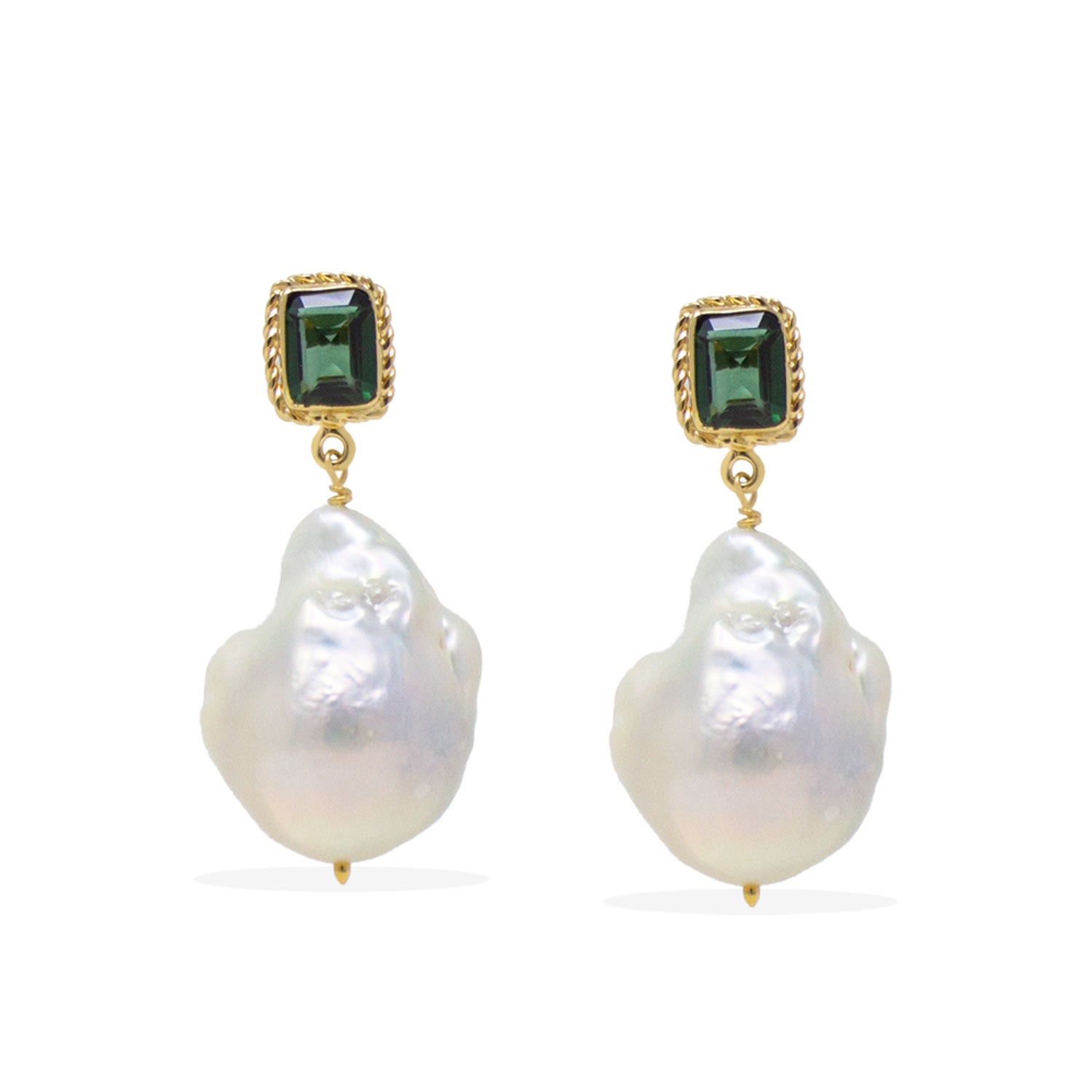Vintouch Italy Women's Green / Gold Luccichio Gold Vermeil Green Quartz And Pearl Earrings In Multi