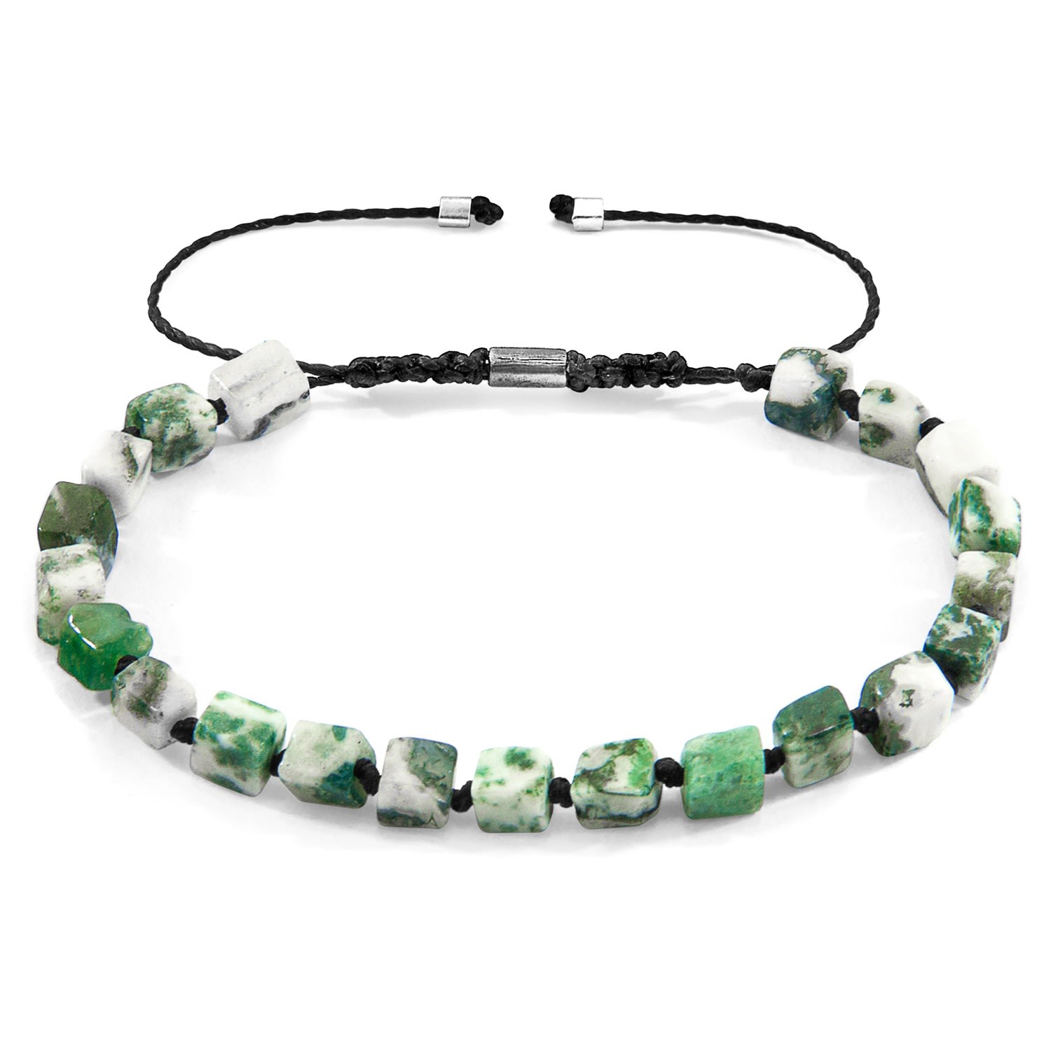 Men’s Green Natural Tree Agate Ralph Silver & Stone Skinny Macrame Bracelet Anchor & Crew