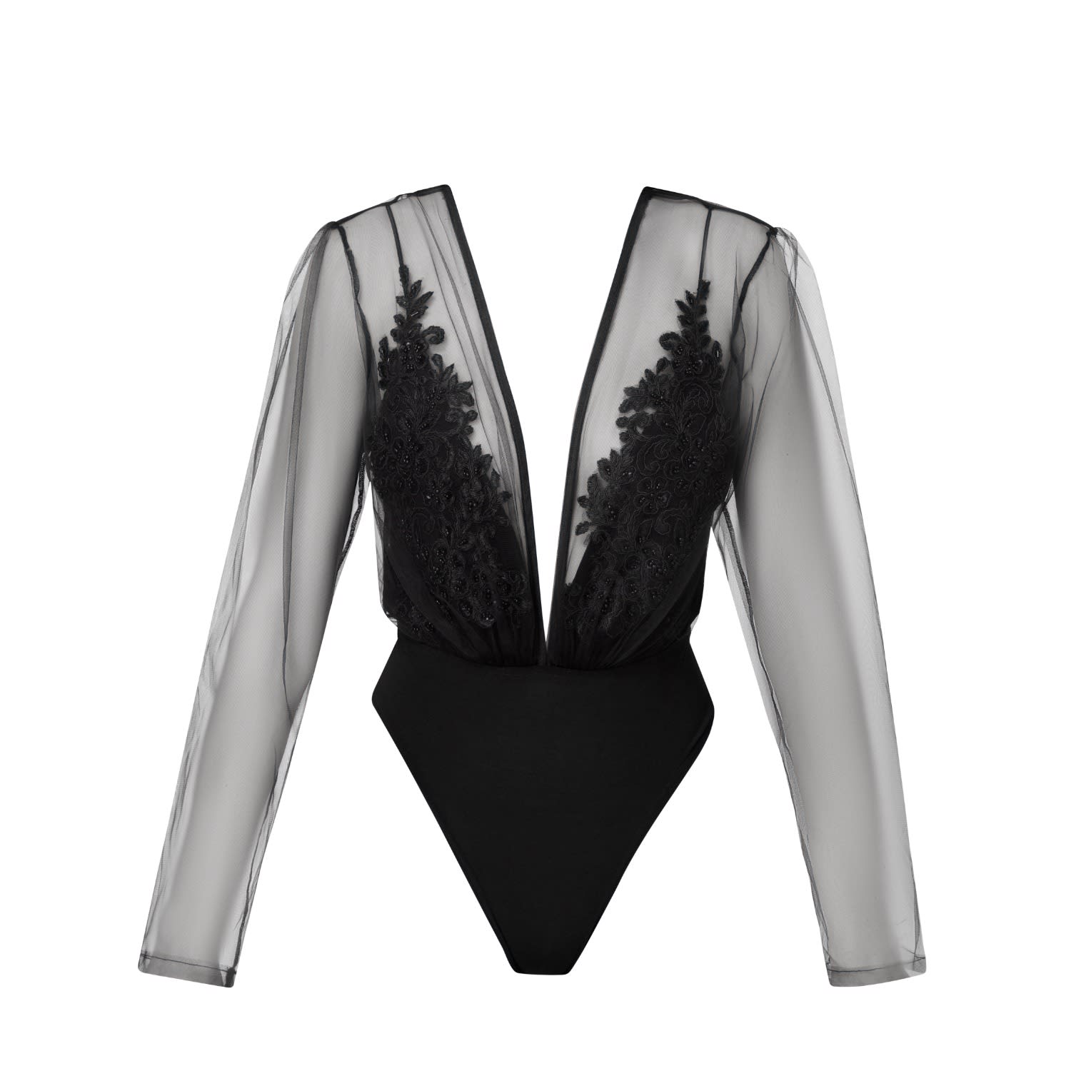 Lia Aram Women's Black Artisanal Embroidered Tulle Bodysuit In Black