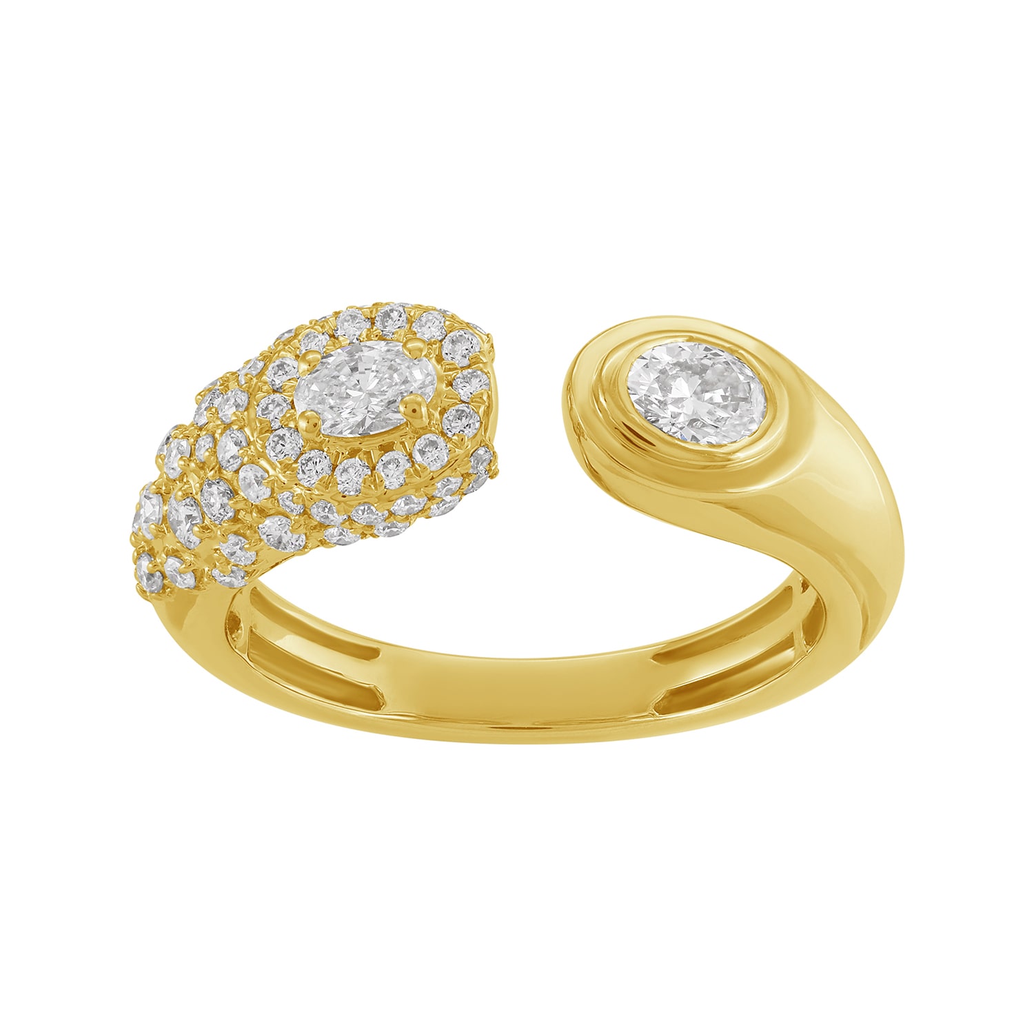 Artisan Women's Gold / White Elegant 14kt Yellow Gold Bypass Ring With Two Oval Cut Diamonds In Gold