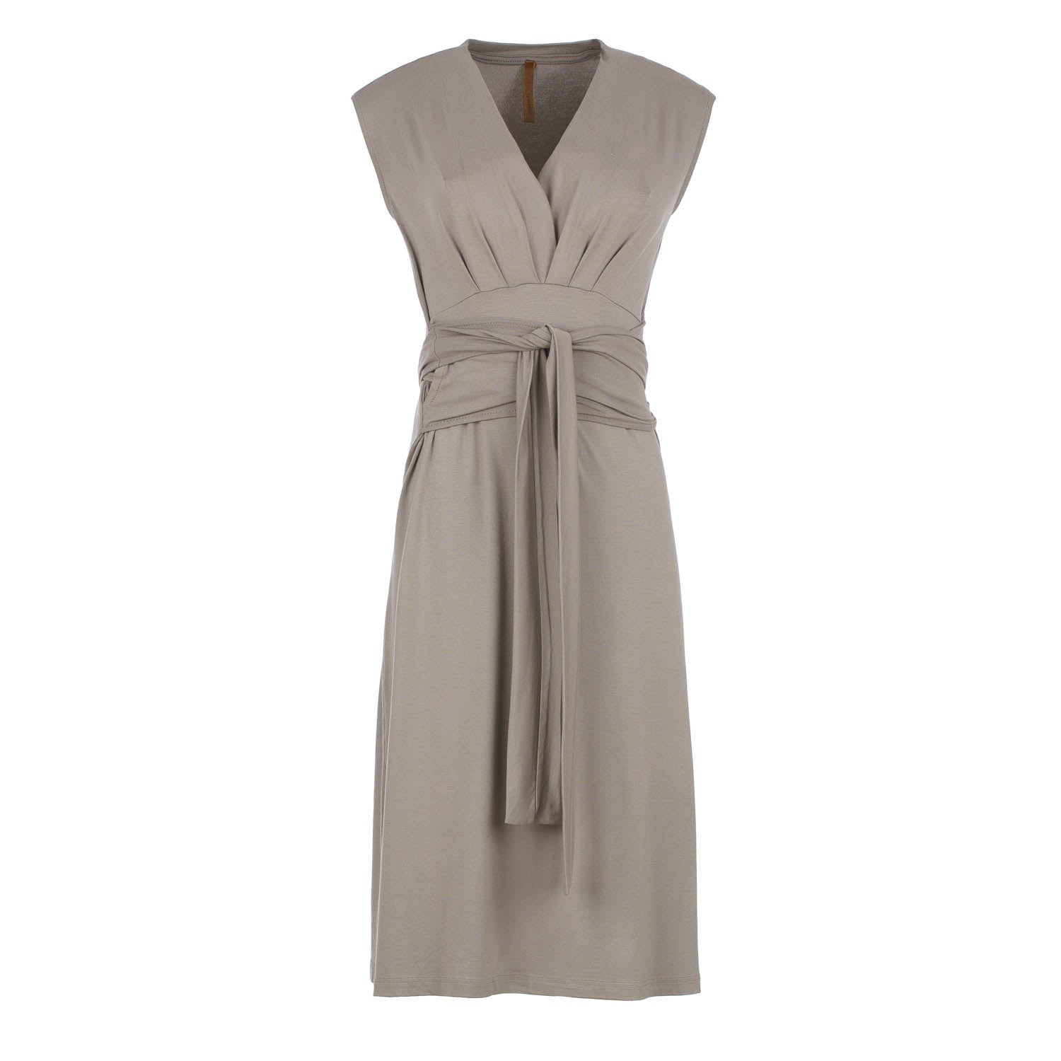 Conquista Women's Grey Elegant Taupe Wrap Midi Dress In Jersey In Grey