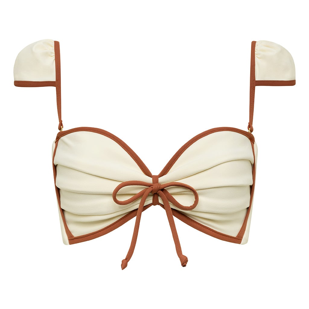 Montce Camana Contrast Binding Cap Sleeve Bikini Top In Neutral