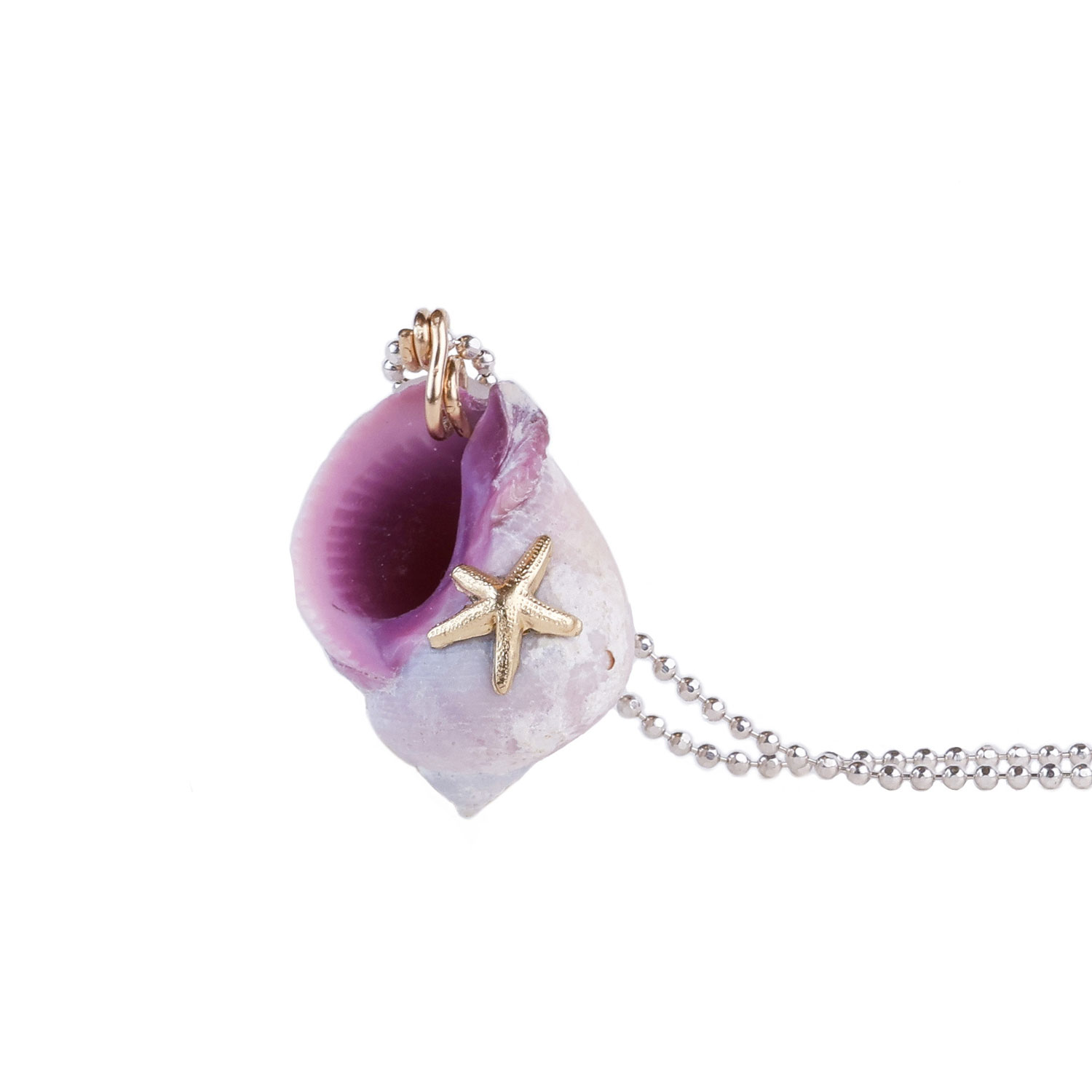 Oanasavu.creations Women's White / Purple / Silver Fossilized White And Purple Sea Shell Pendant Necklace