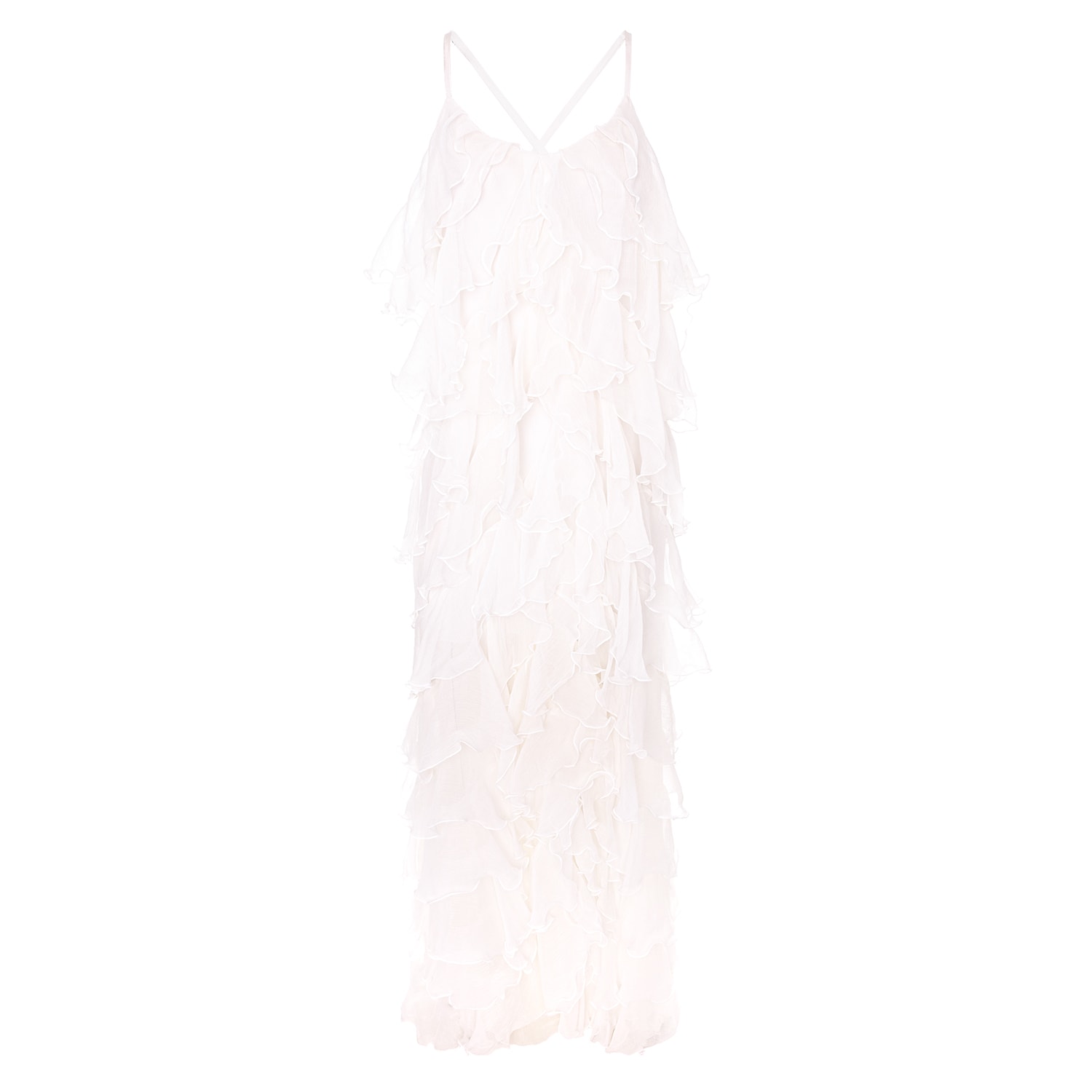 Monarh Women's Lucky White Silk Maxi Dress With Ruffles And Open Back In White