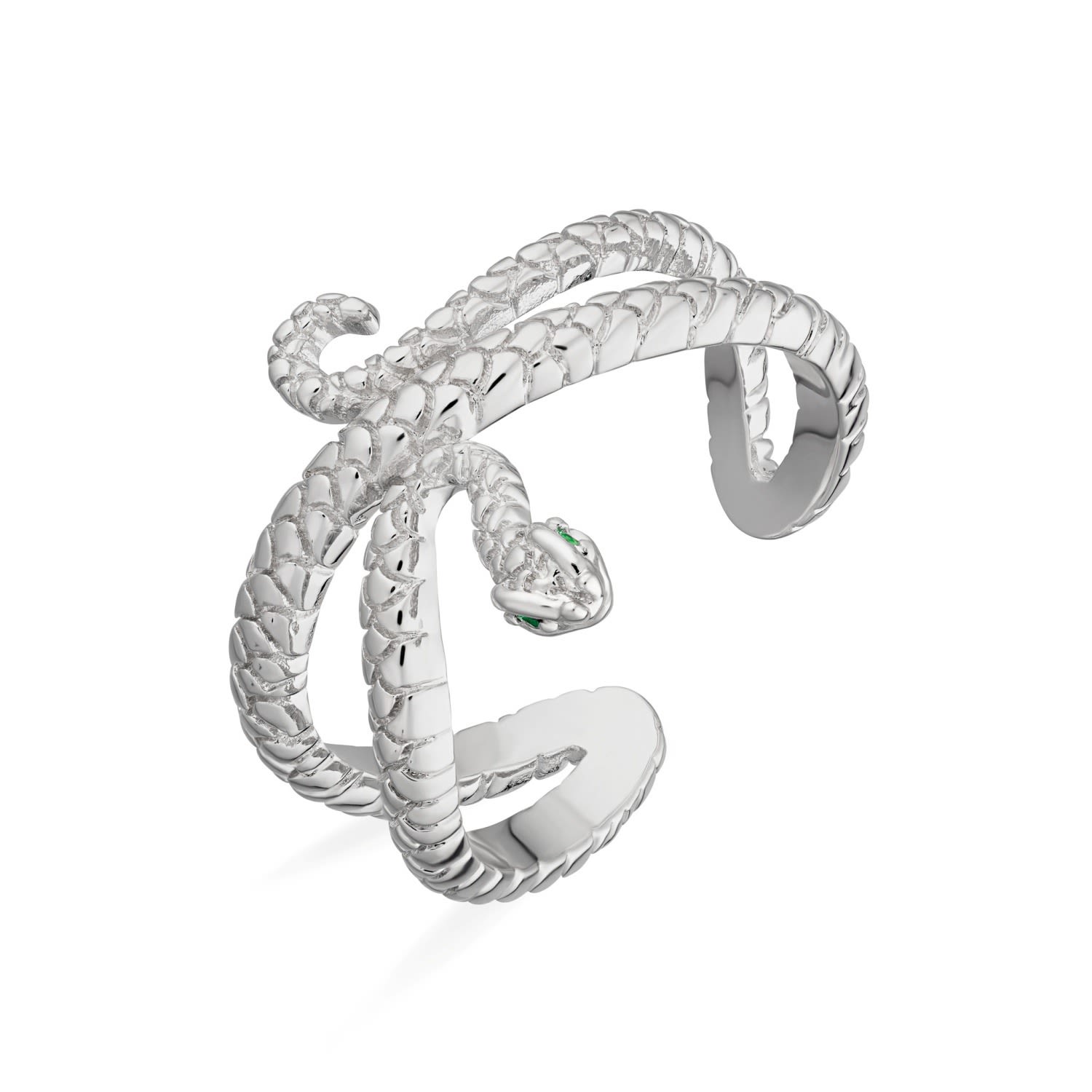Scream Pretty Women's Silver Snake Open Ring With Green Eyes In White