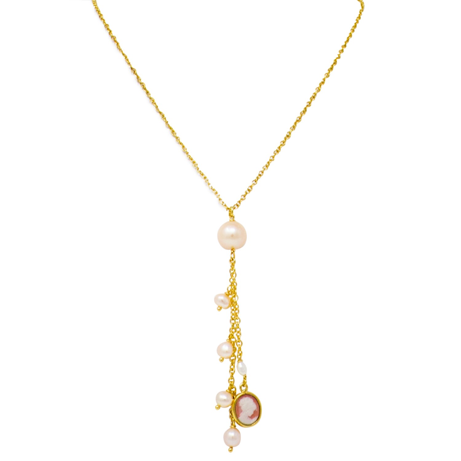 Women’s Pink / Purple Gold Plated Mini Cameo & Pearl Necklace Vintouch Italy