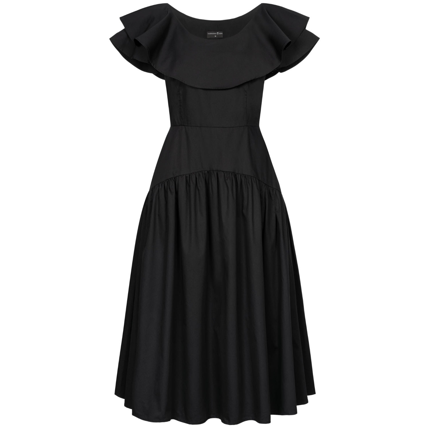 Women’s Ruffled Midi Dress Black Large Marianna Dri