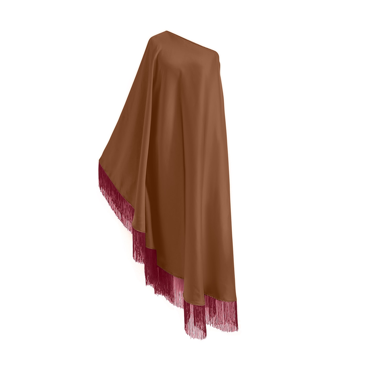Toma Women's Brown / Pink Powder Pink Fringe Off Shoulder Summer Glam Brown Maxi Dress In Multi