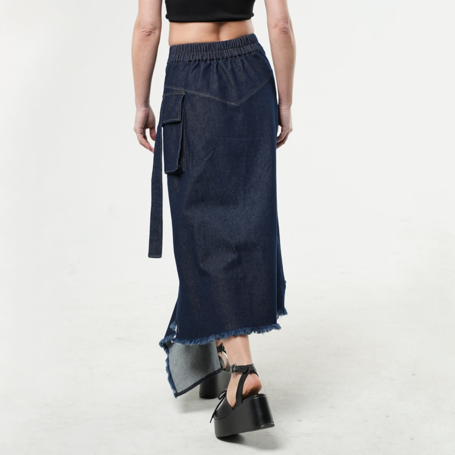 Asymmetric Dark Denim Skirt With Zippers | Metamorphoza | Wolf