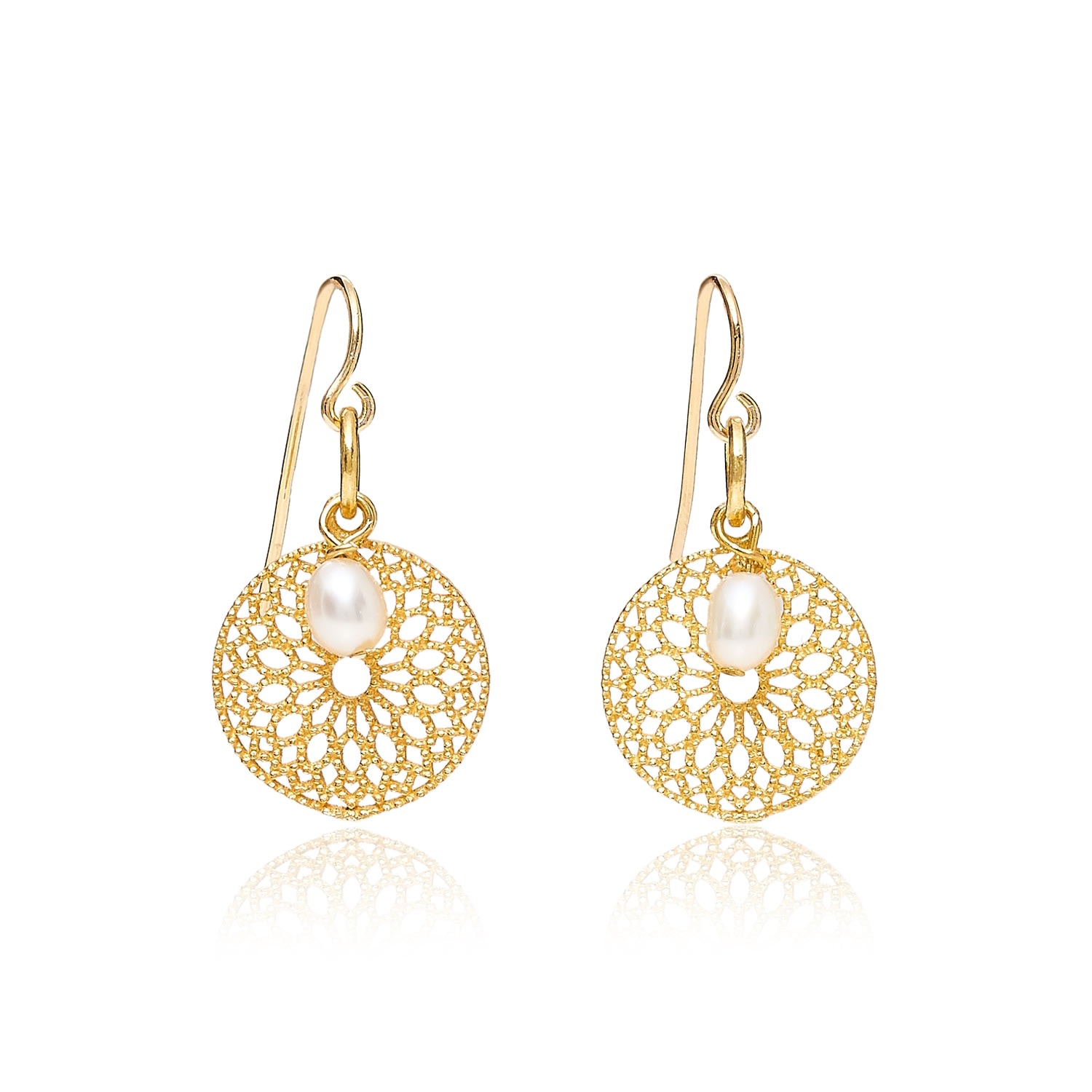 Pearls Of The Orient Online Women's Gold Credo Disks Earrings With Pearl Drops In Gold