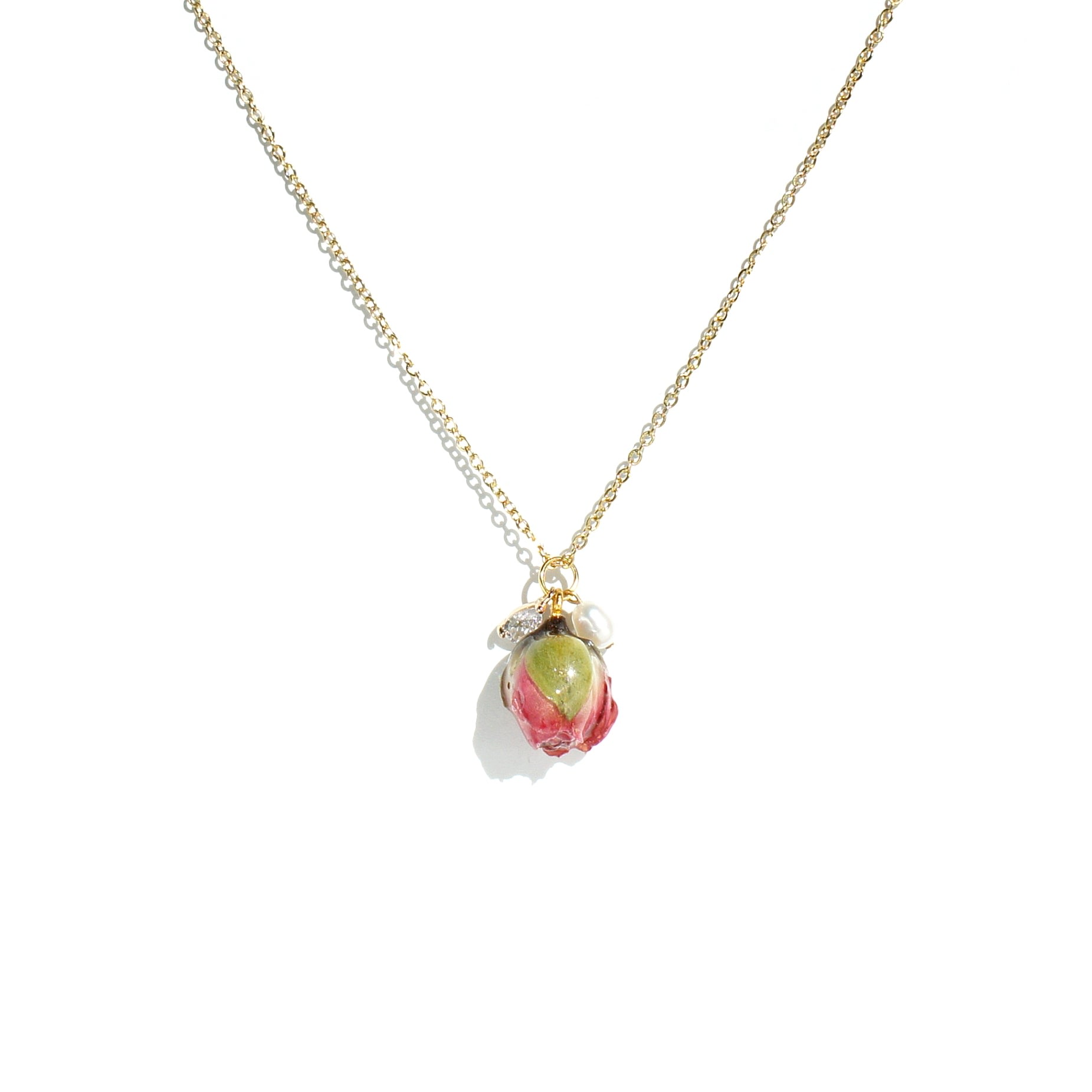 Women’s Pink / Purple Real Flower Ingrid Chain Necklace With Rosebud, Crystal & Pearl Pendants I’mmany London