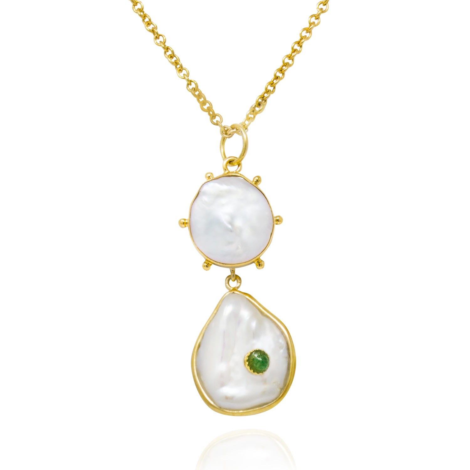 Vintouch Italy Women's Green / White / Gold Rebel Rebel Pearl Statement Necklace With Emerald In Multi