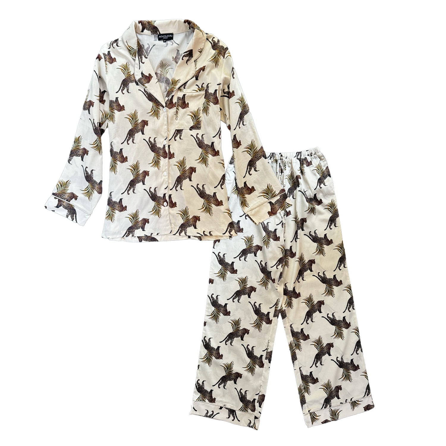 Acaciazuri Women's White / Neutrals / Brown Luxury Pyjamas -  The Lavish Set In White/brown