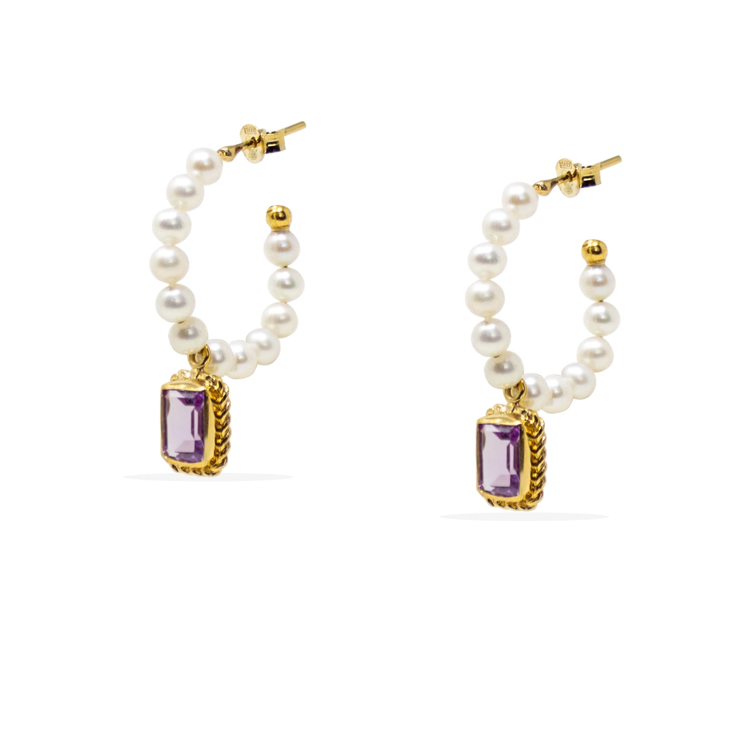 Women’s White / Pink / Purple Luccichio Amethyst And Pearl Hoop Earrings Vintouch Italy