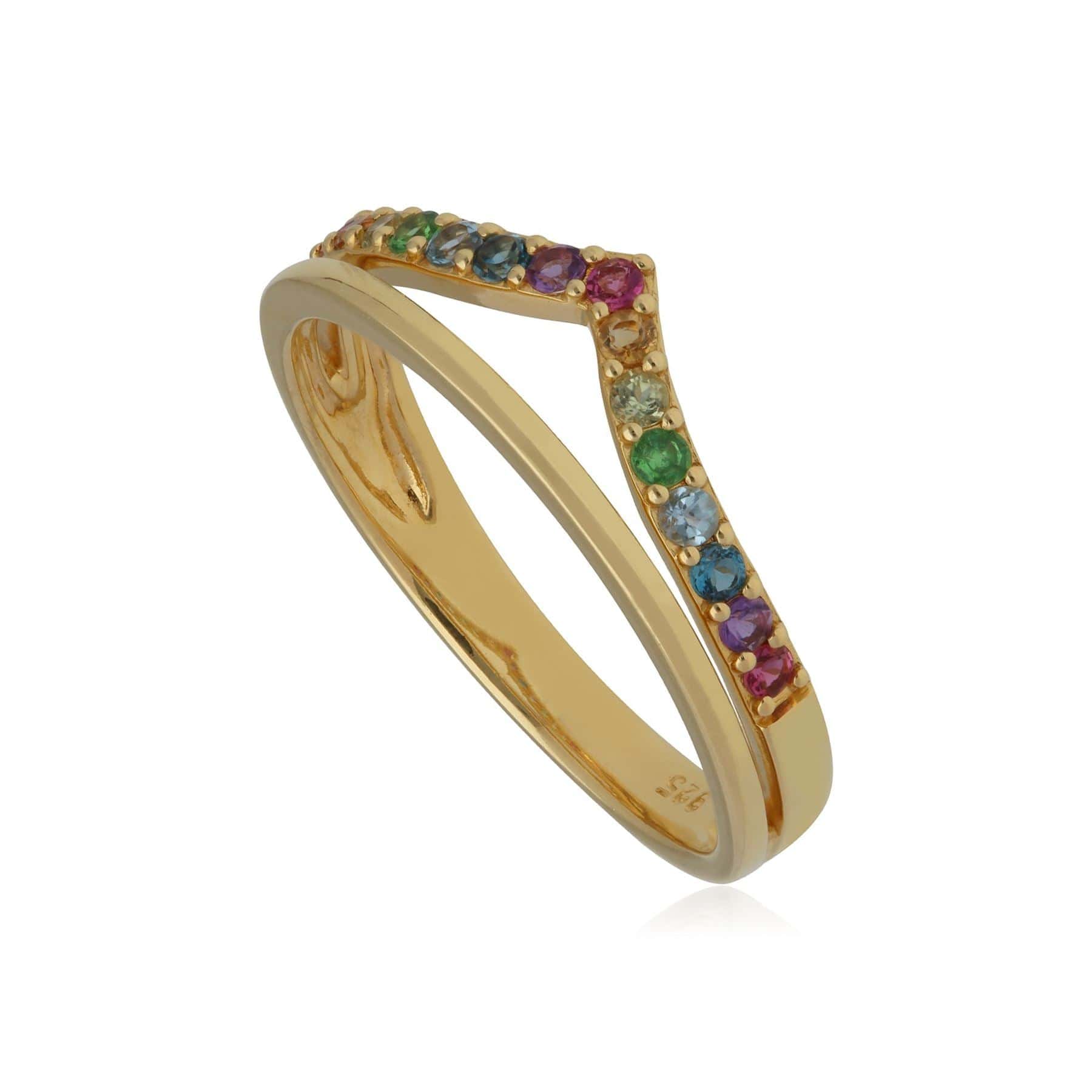 Women’s Rainbow Wishbone Style Ring In Gold Plated Sterling Silver Gemondo