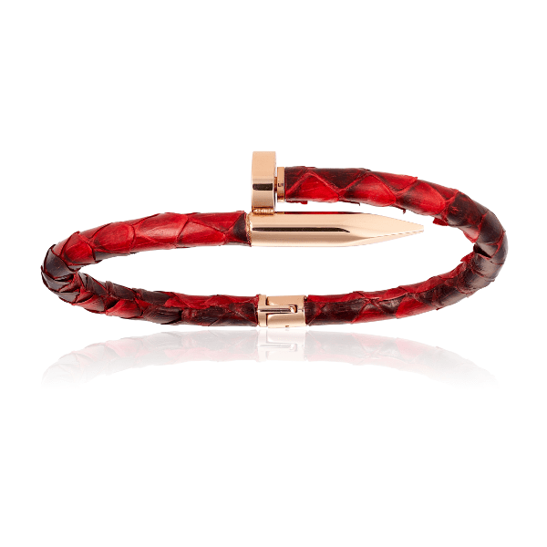 Men’s Red Python Bracelet With Rose Gold Nail Unisex Double Bone Bracelets