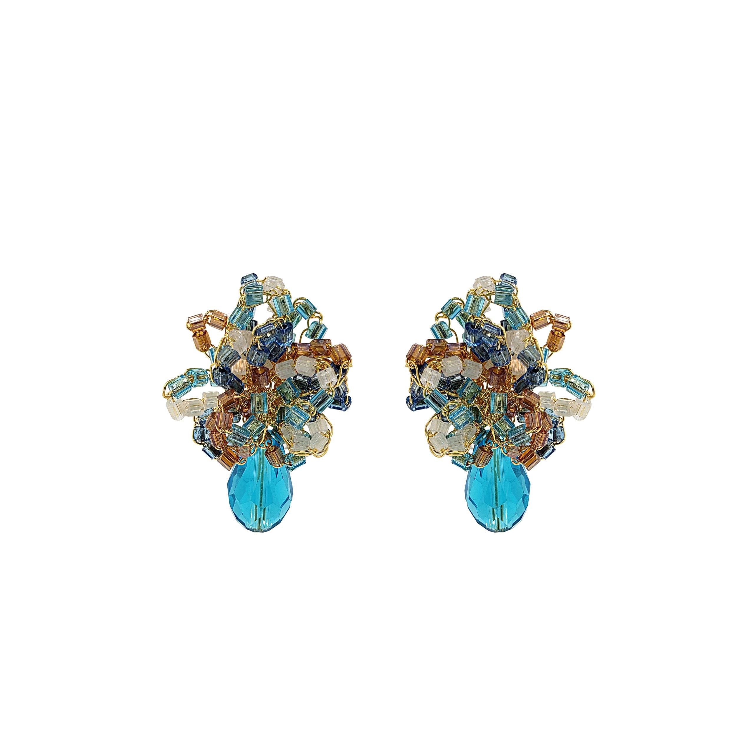 Lavish By Tricia Milaneze Women's Neutrals / Gold / Blue Seafoam Blue Mix Drizzle Mini Post Handmade Earrings