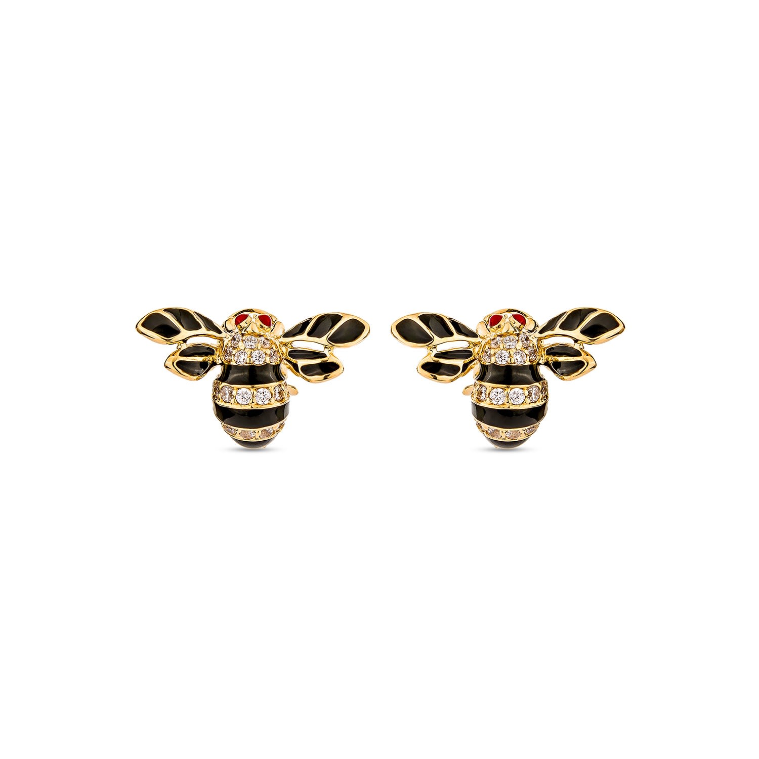 Sally Skoufis Women's Gold / Black / White Queen Bee Earrings With Man Made Cz Diamond Stimulant & Black Enamel In In Multi