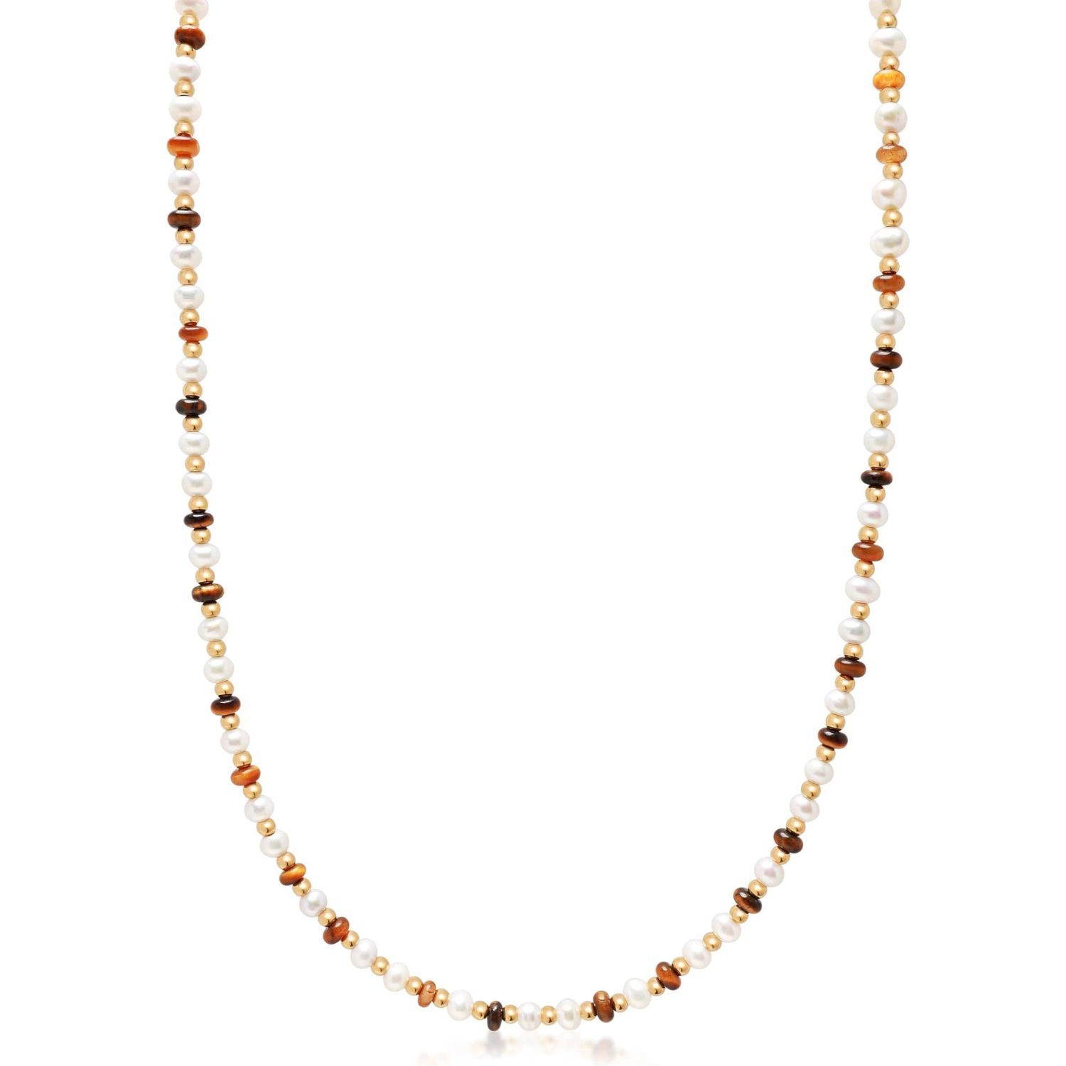 Nialaya Men's Mini Beaded Necklace With Pearls And Tiger Eye