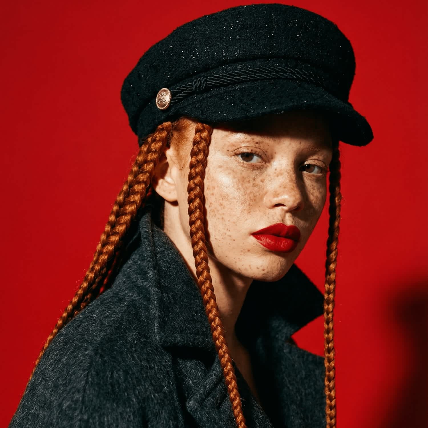 CHANEL Multicolor Tweed Baker Boy Cap with Black Patent Brim Braided Trim Tweed Black Baker Boy Hat | Chanel Joan Elkayam  main image 3