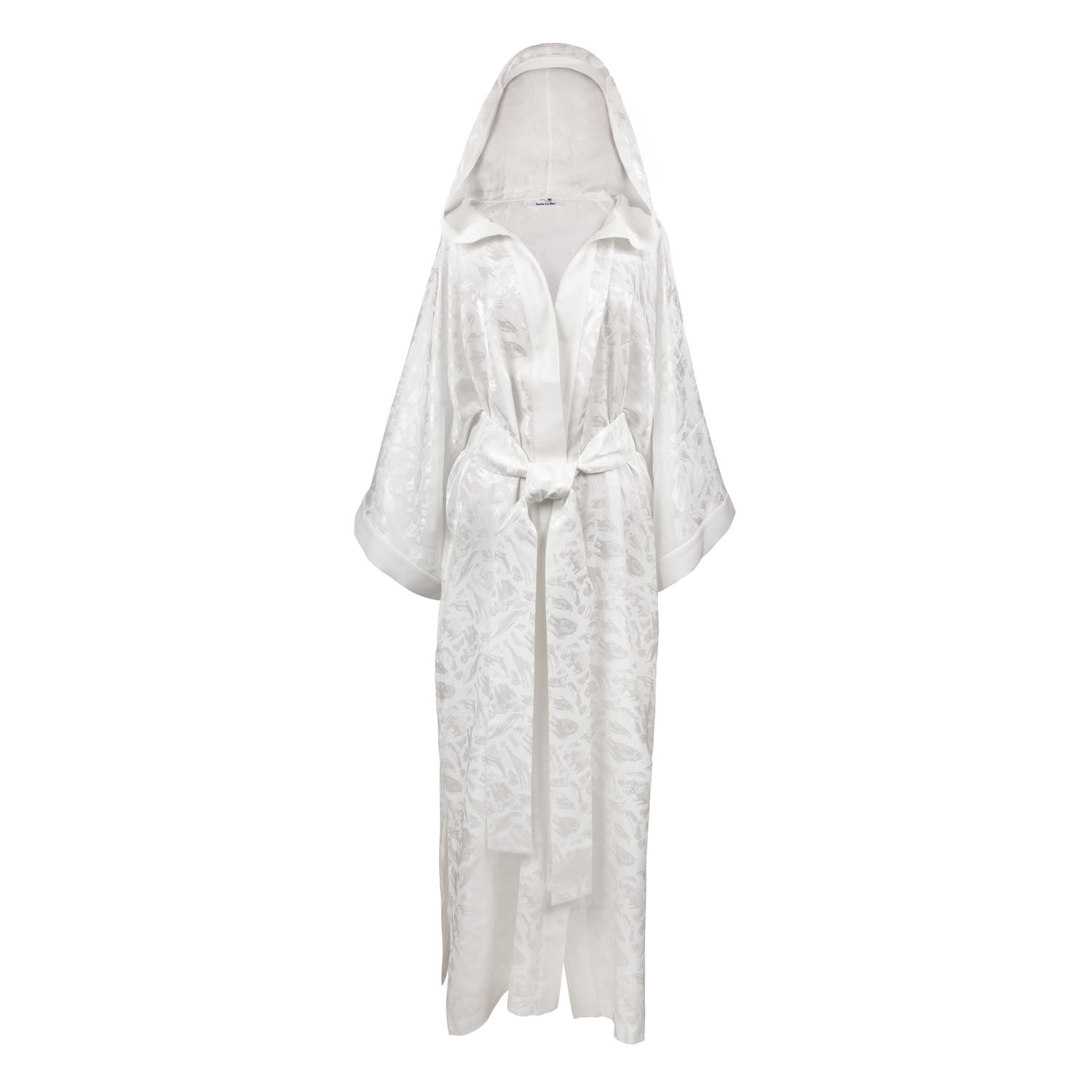 Women’s White Diana Pure Jacquard Silk Robe L/Xl Sasha La Mer