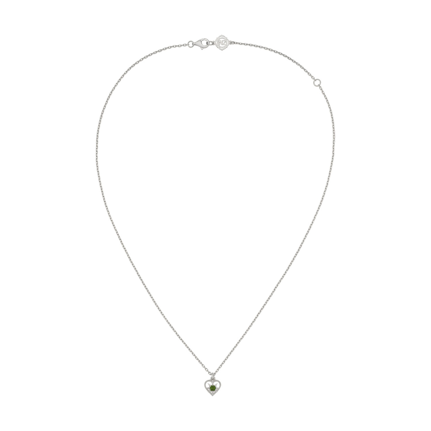 Women’s Silver / Green Kind Heart Necklace Silver Chrome Diopside Zoe and Morgan