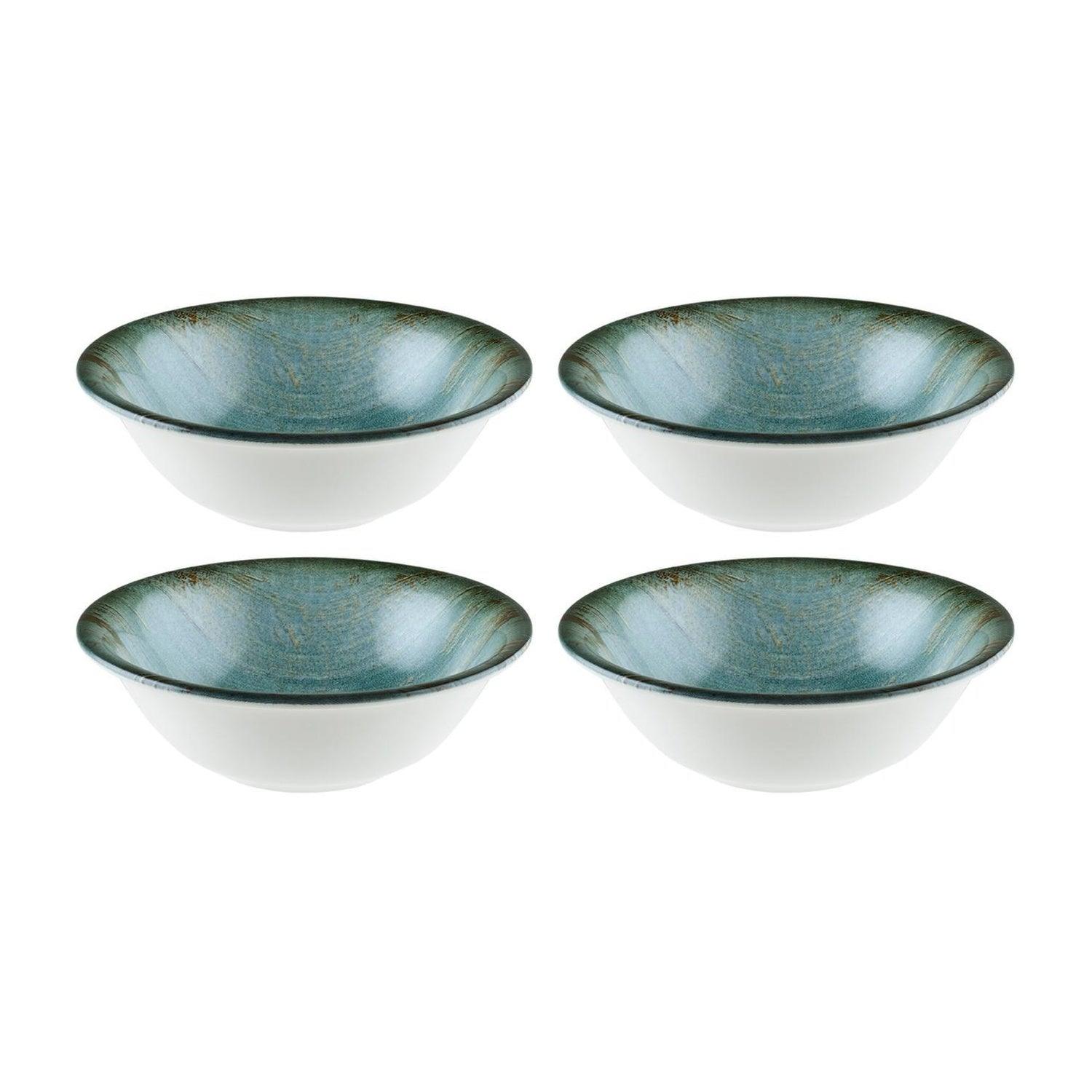 Turgla Home Blue / Brown Madera  Round Decorated Porcelain Bowl Set Of Four