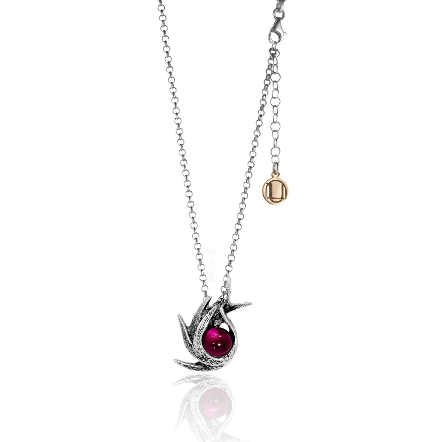 Unaloe Women's Silver / Red Sterling Silver Poseidonia With Stone Necklace