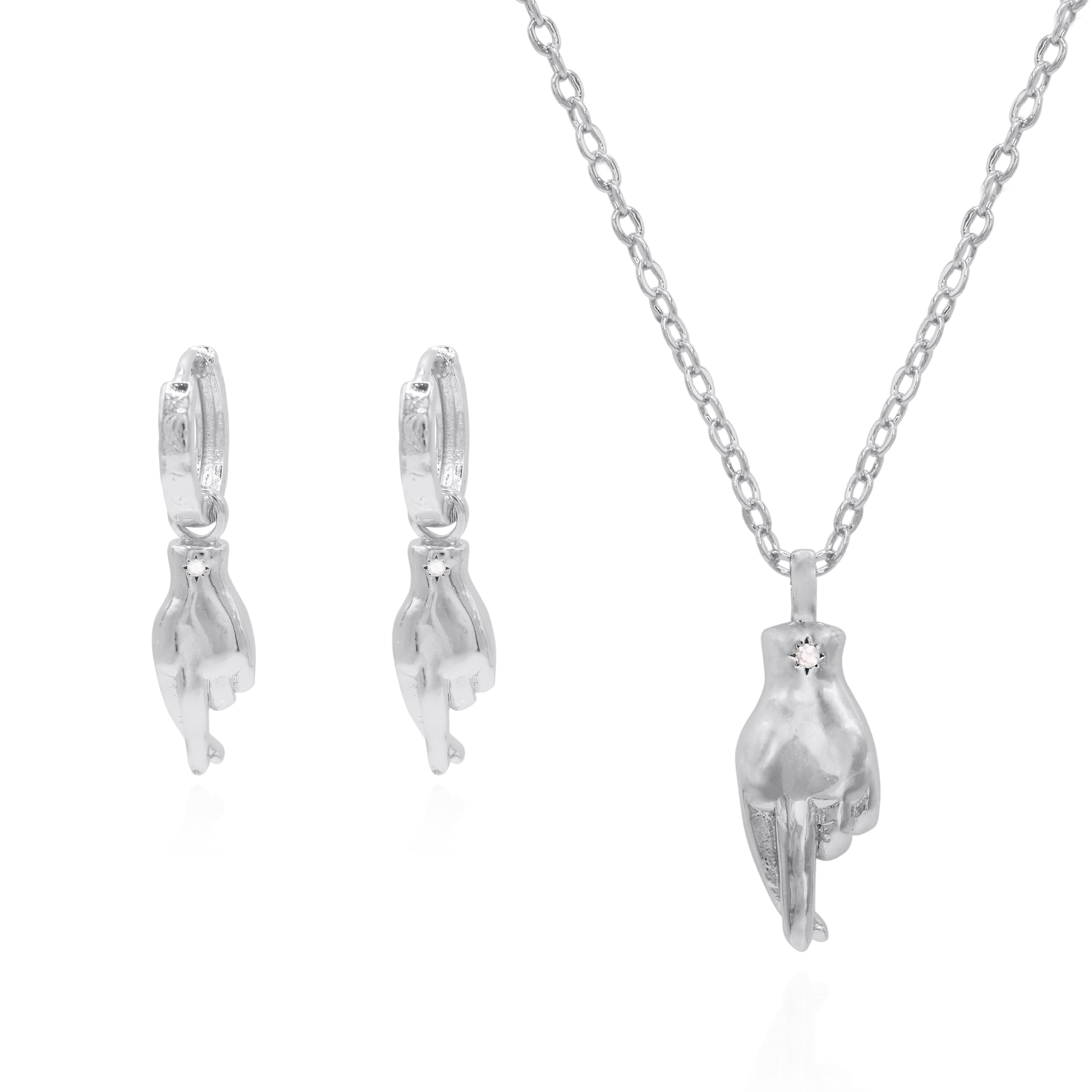Luna Charles Women's Fingers Crossed Gift Set - Earrings & Necklace - Sterling Silver