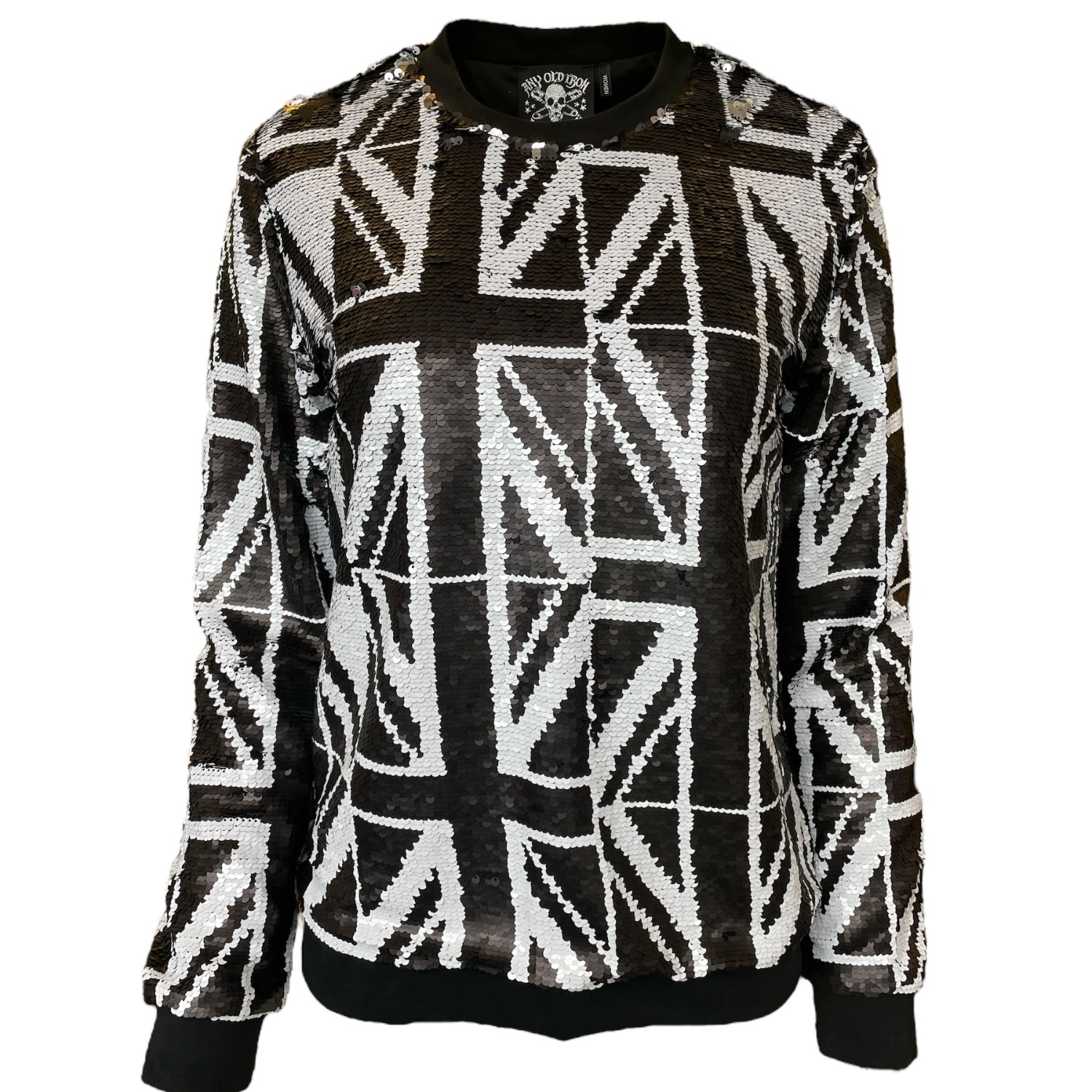 Any Old Iron Women's Black / White / Silver Black Jack Reversible Sequin Sweatshirt In Black/white/silver