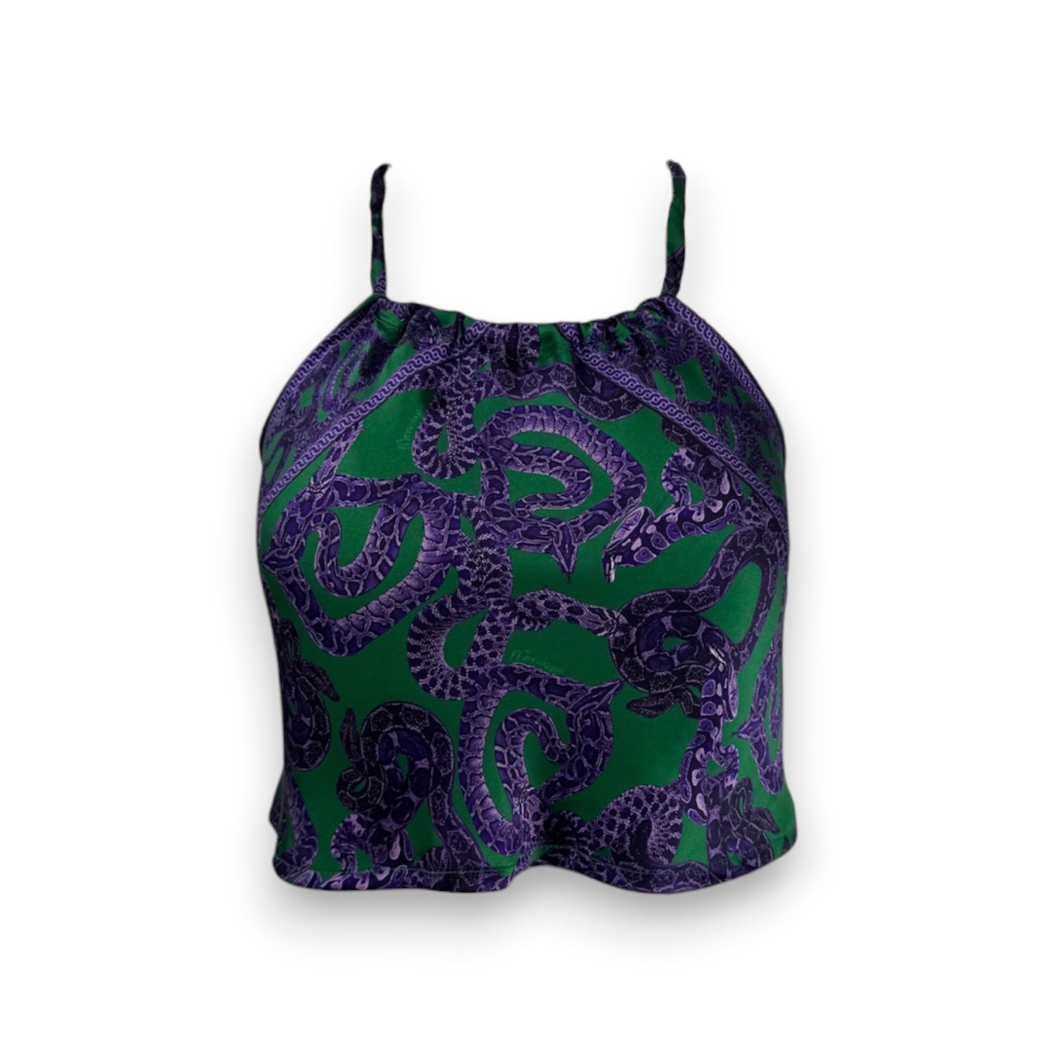 Monzlapur New York Women's Green / Pink / Purple Snake Halter Silk Top - Purple X Jade