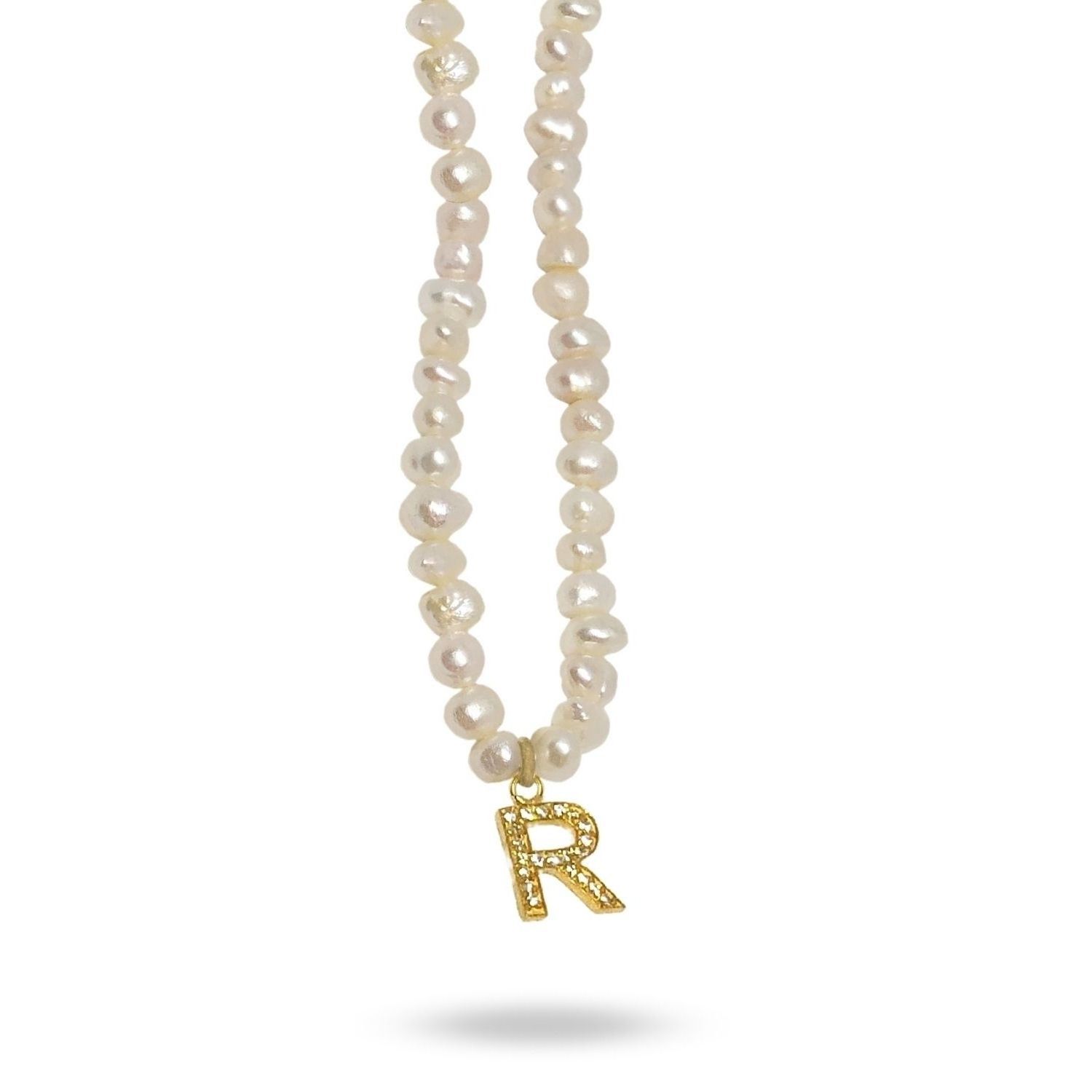 Women’s Gold Mono Letter Pearl Necklace R Linya Jewellery