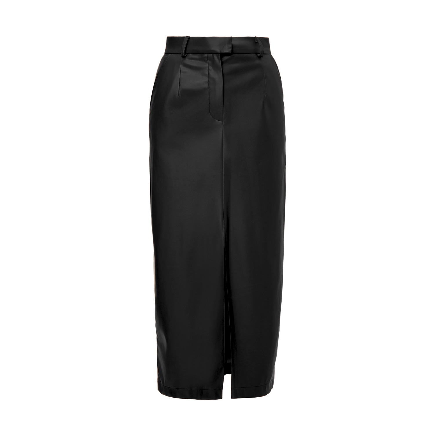 Bluzat Women's Black Leather Straight-cut Skirt With Slit In Black