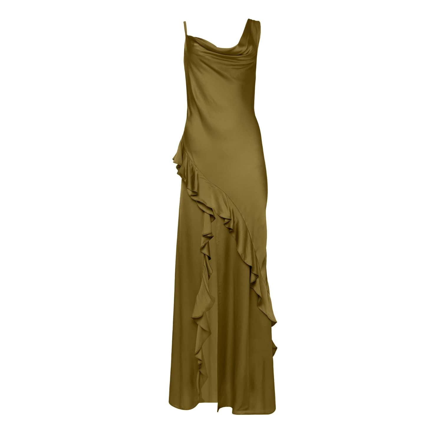 Adaline Maxi Satin Dress Olive | Forever Young the label | Wolf & Badger