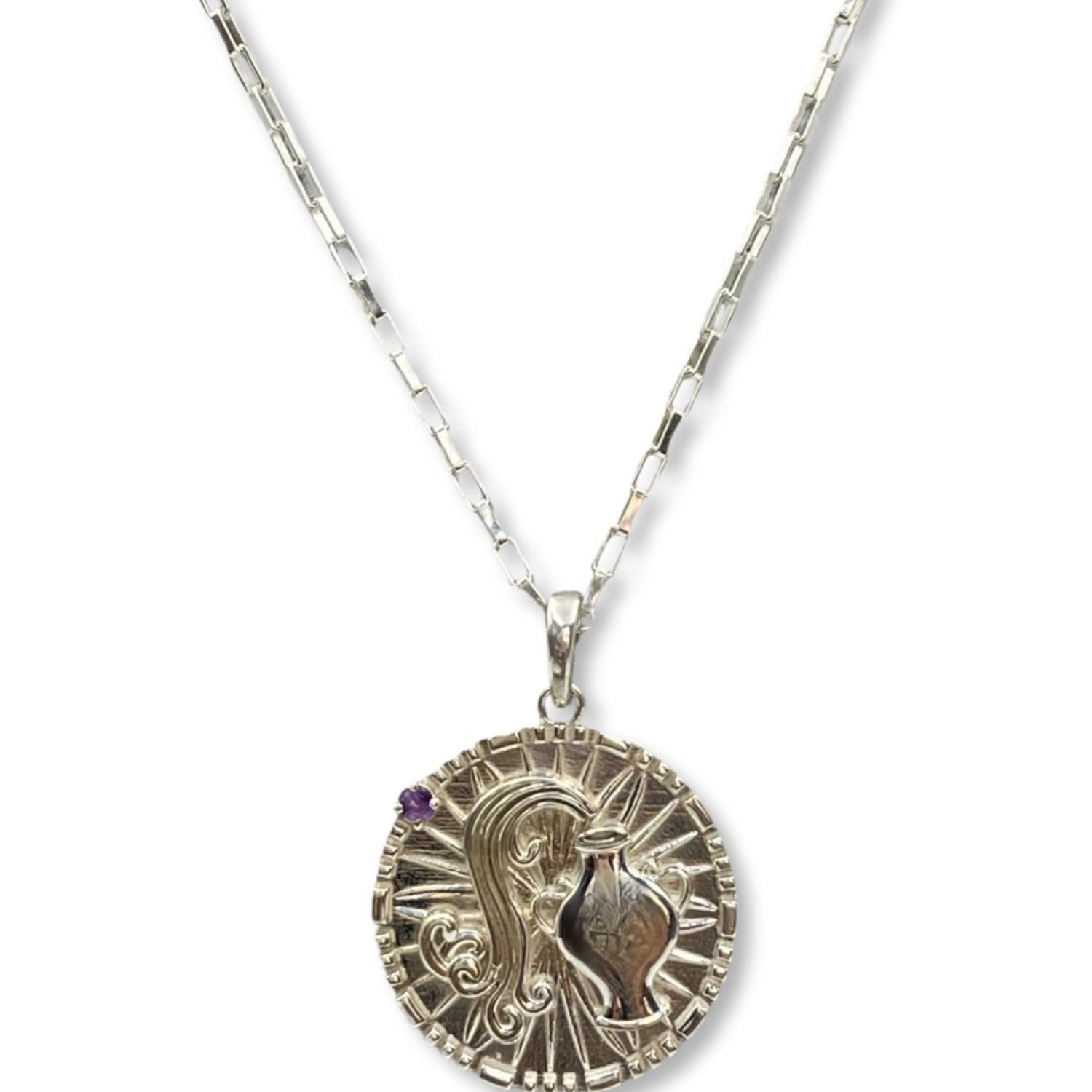 Quartz & Canary Women's Silver / Purple Papyrus Zodiac Sterling Silver Aquarius In Multi